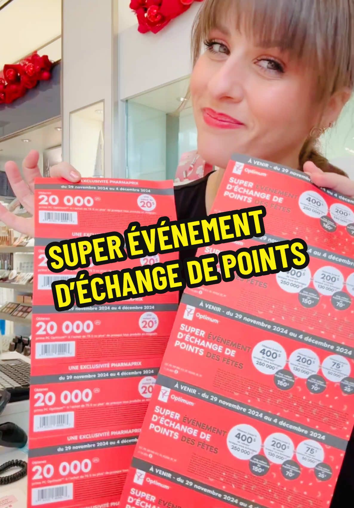 🚨Le SUPER ÉVÉNEMENT D’ECHANGE DE POINTS DES FÊTES EST DE RETOUR!!! 🥳💵 • 50,000 points = 75$ •130,000 points = 200$ •250,000 points = 400$ Il y a aussi une offre 20,000 points pc optimum à l’achat de 75$ et plus de presque tous produits en magasin. Choisissez votre offre 🥳 *Du 29 novembre au 4 décembre 2024 . . . #pharmaprix #vendredifou #blackfriday #pointspcoptimum #pcoptimum #superpromo #noel #fyp @Pharmaprix Beauté 