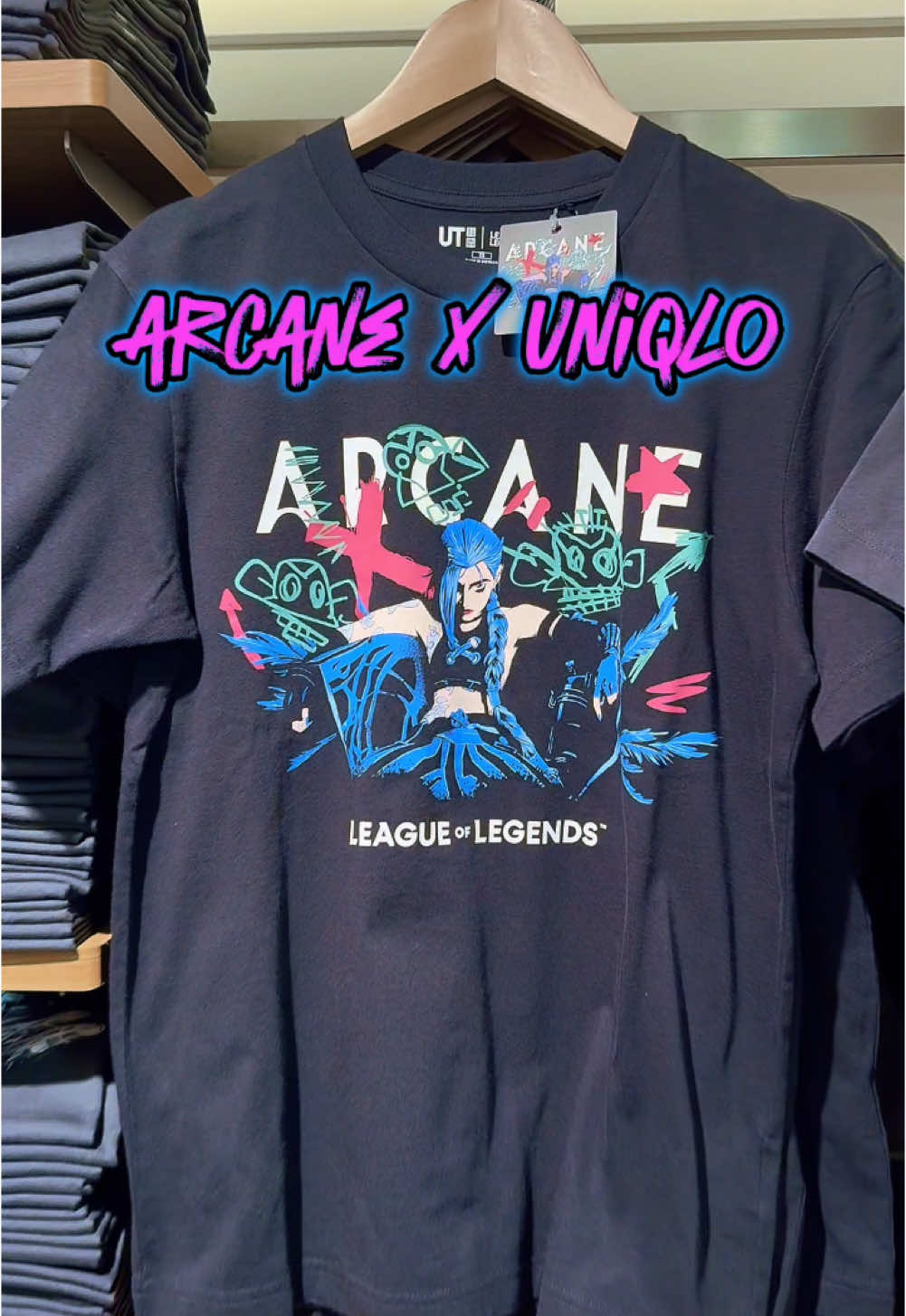 Had to check out this collection! Wish there was a Viktor-centric shirt though… #arcane#jinx#vi#ekko#leagueoflegends#uniqlo#arcanexuniqlo#viarcane#jinxarcane#game#gamingmerch#anime#gaming 