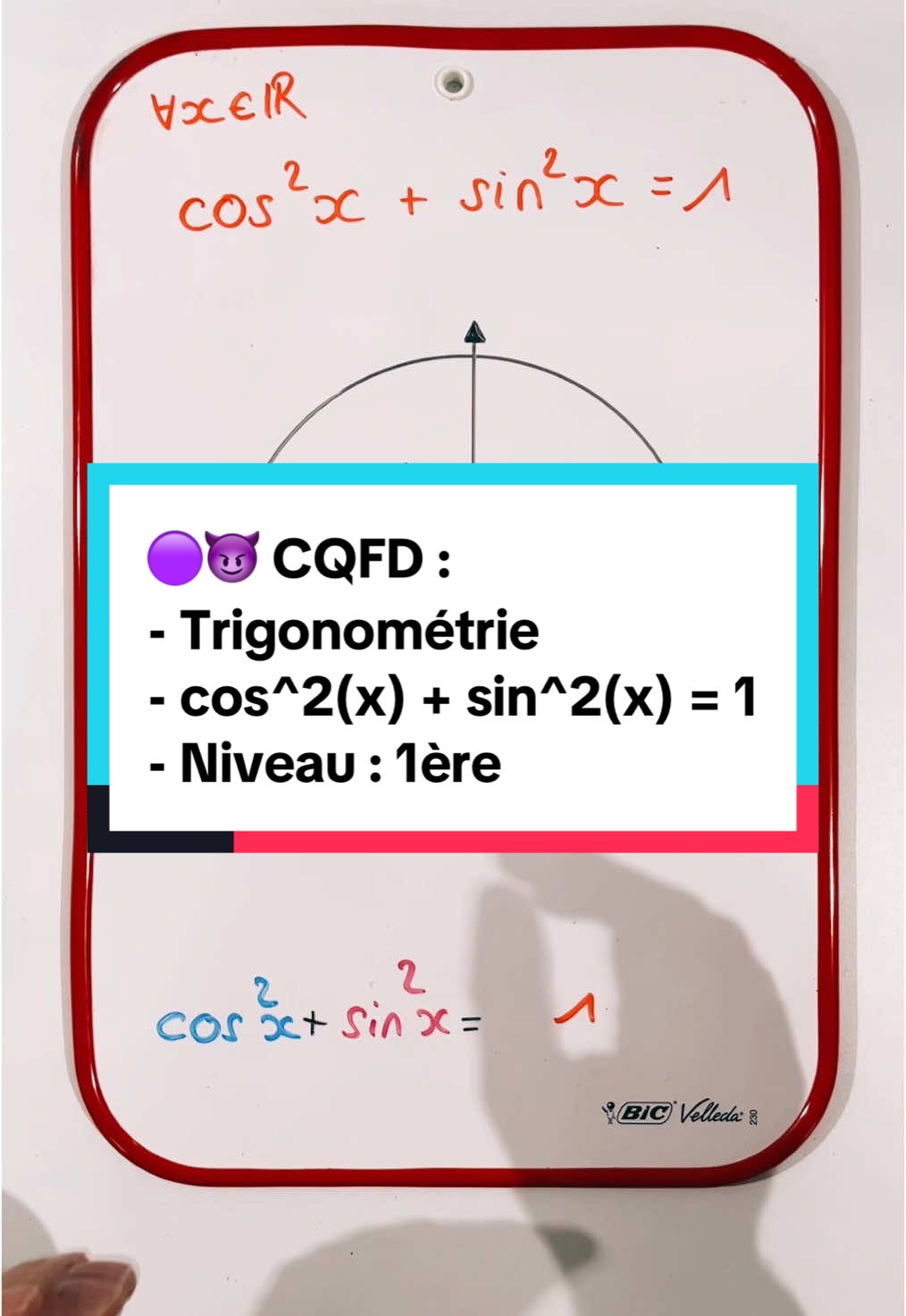 cos^2(x) + sin^2(x) = ❤️ #maths #trigonométrie #mathématiques #baccalauréat  Image récupérée de @Una Química Para Todos ! 🙏🙏🙏 Démonstration rapide de cette formule qui peut être utile en trigonométrie ! 💪 C’est juste une application du théorème de pythagore dans le cercle trigo 👌 T’en veux plus sur de la trigo ?  👉 Qu’est-ce que le cercle trigo :  @Abracadamaths  👉 Angles remarquables sur le cercle trigo :  @Abracadamaths 