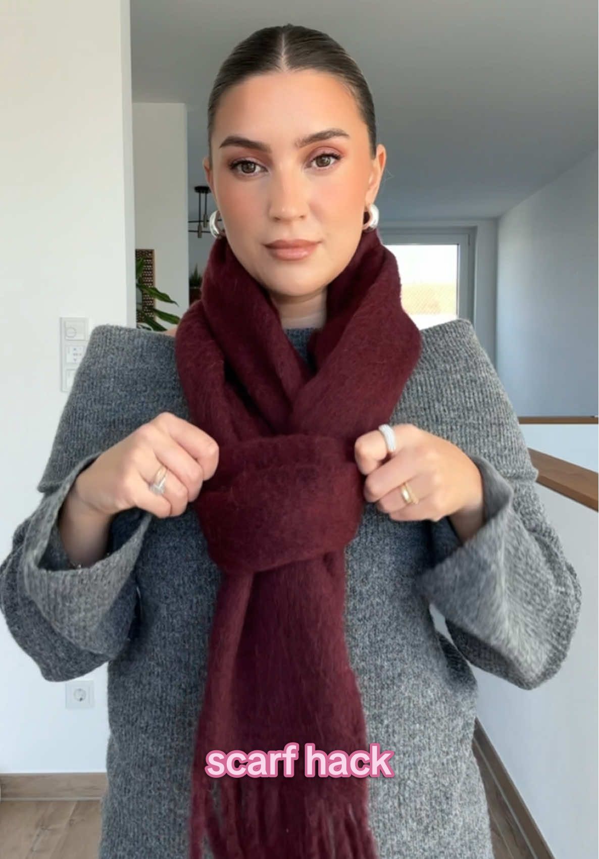 Another way to wear your scarf 🧣  YES or NO??? #scarfhacks #scarfhack #howtotieascarf #fashionhack #burgundy 