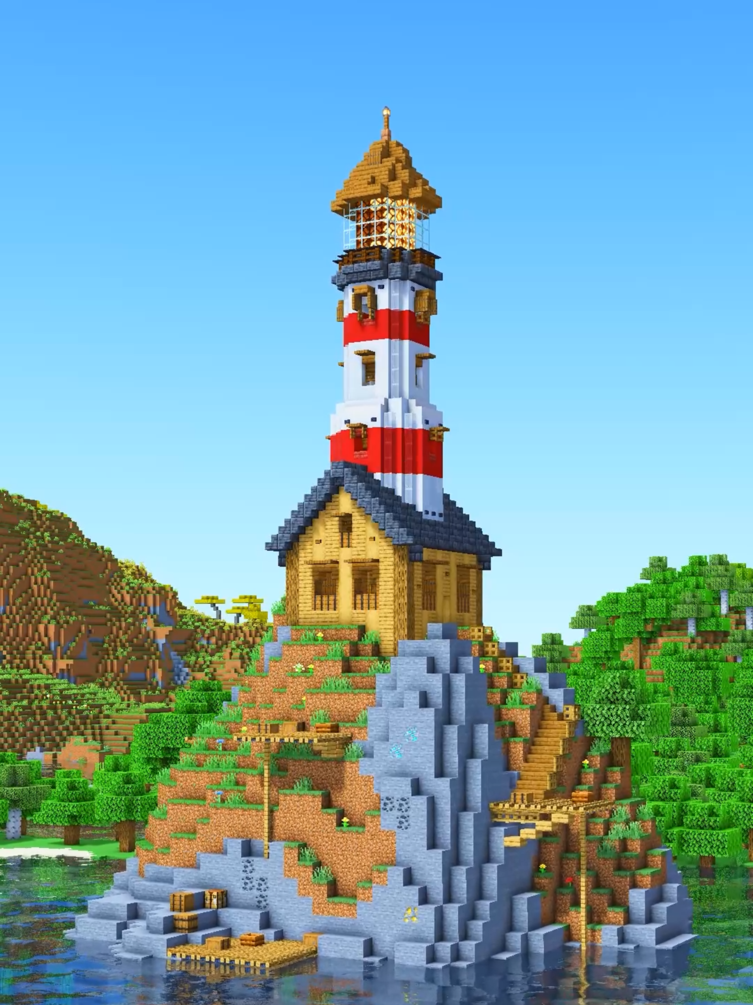 Build it! (Working Lighthouse) - link in bio! The 3D Guide is online and has a materials list included. No mods or addons are required! 📥Included downloads: Java / Bedrock world and Schematic. #Minecraft#charliecustardbuilds