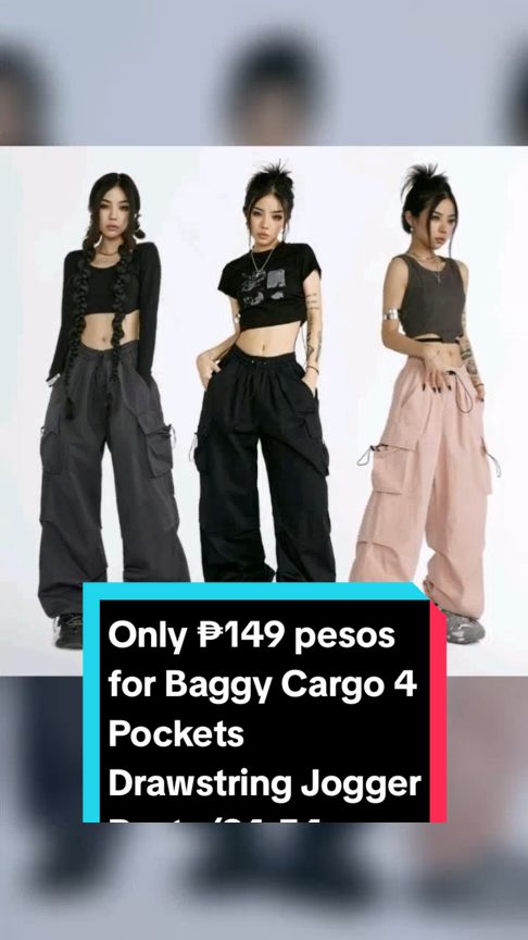 Only ₱149 pesos for Baggy Cargo 4 Pockets Drawstring Jogger Pants (24-34 Waist) Street Style! Don't miss out! Tap the link below! #joggerpants #TikTokShop #tiktokph #tiktokaffiliate #TikTokFashion #tiktokfinds #LearnOnTikTok 