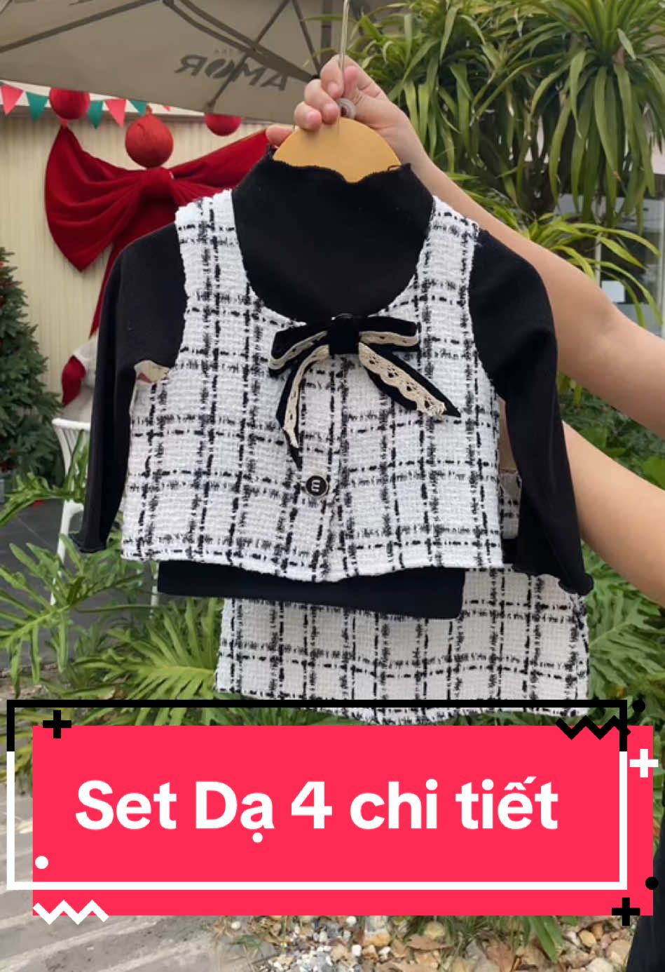 Set Dạ 4 chi tiết xinh xắn cho bé (Áo ghile,Áo tăm giữ nhiệt,Nơ rời,Chân váy chữ A) #UyênnKids #QuầnÁoTrẻEm #QuầnÁoBéGái