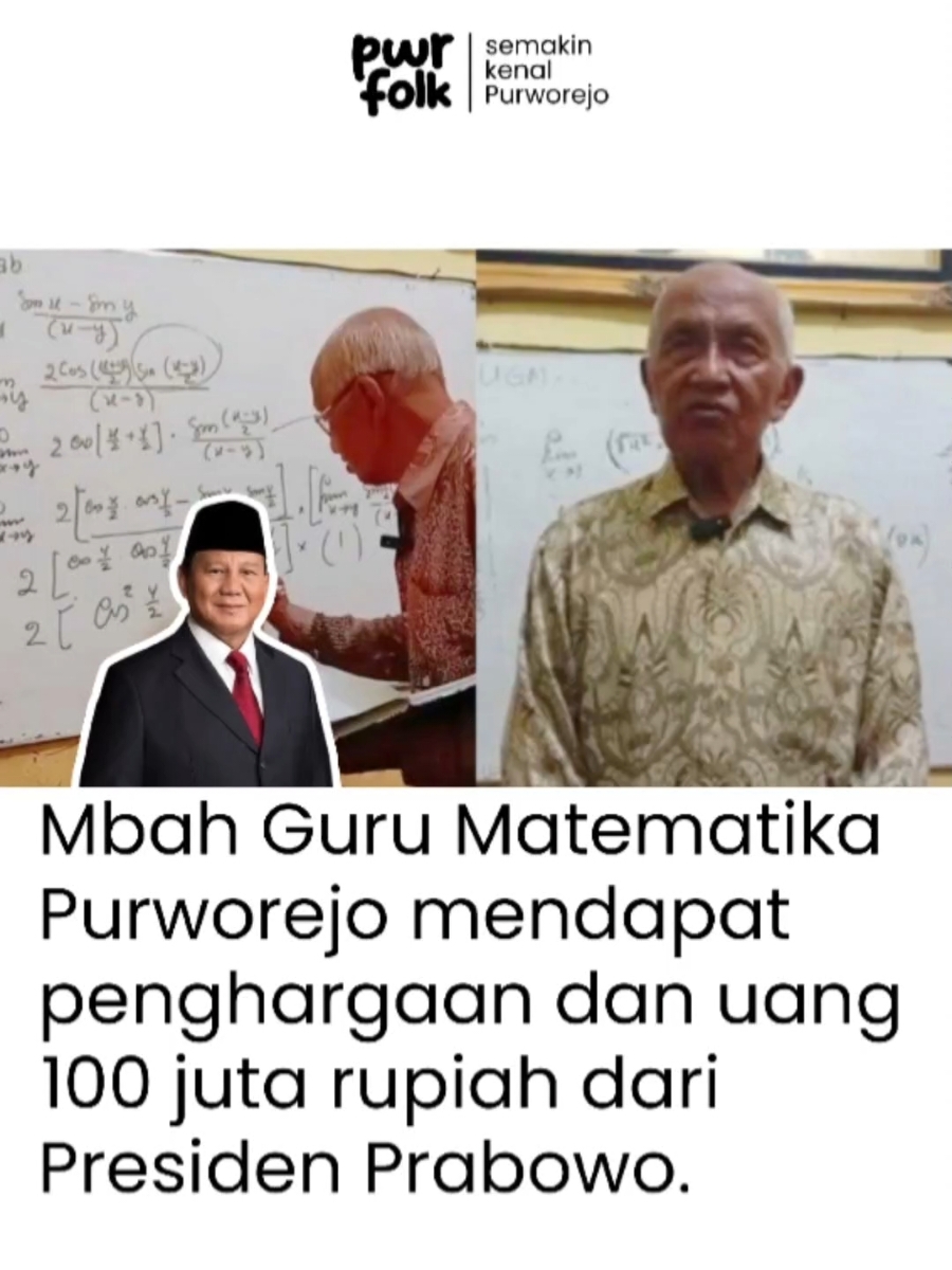 Bapak Melan Ahmad atau dikenal sebagai Bapak Guru Matematika mendapat penghargaan dan uang 100 juta rupiah dari Presiden Prabowo Subianto atas dedikasinya dalam dunia pendidikan. #purworejo #purworejo24jam #purworejoberirama #purworejohits #purworejokutoarjotiktok #purworejojateng 