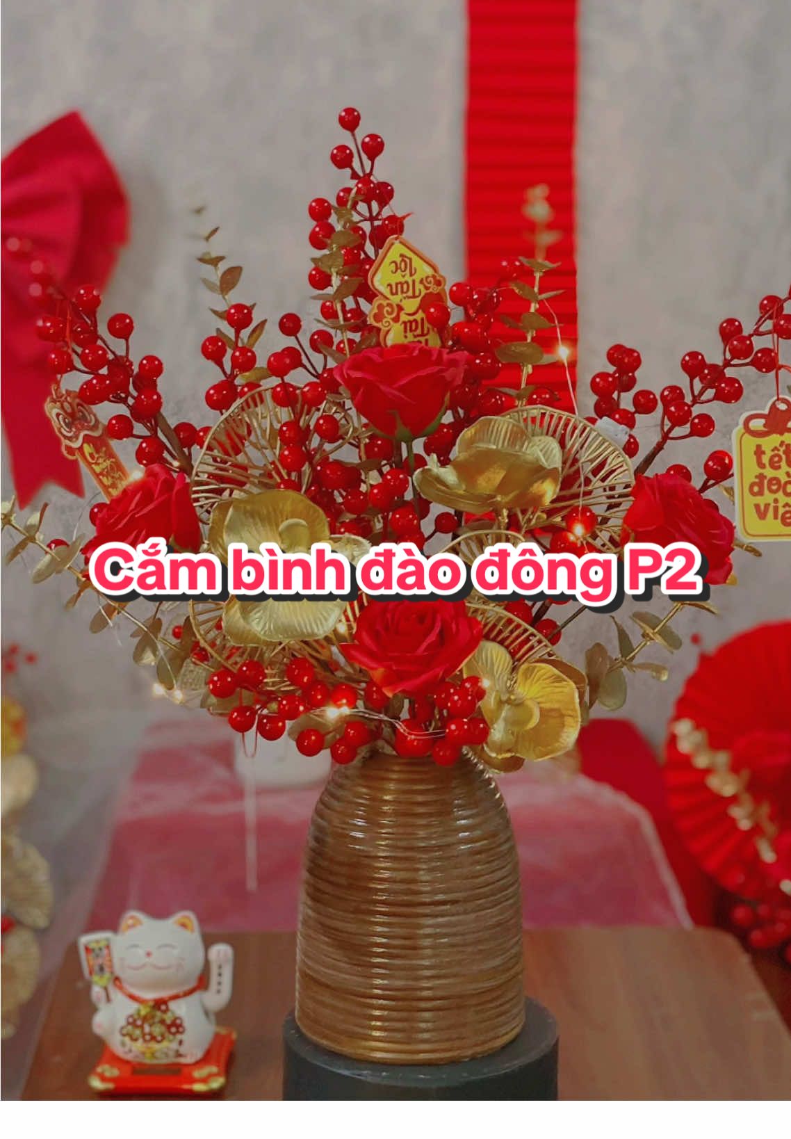 Hướng dẫn cắm bình đào đông P2 #trangtritet #huongdancamdaodong #daodongdo12nhanh #hoatet #decortet2025 #binhdaodong 