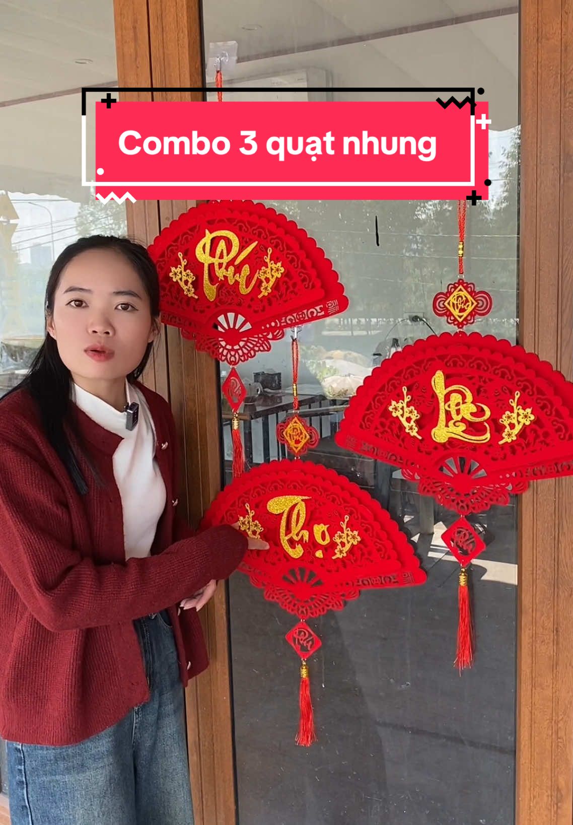 Combo 3 quạt nhung chữ Phúc - Lộc - Thọ treo tết #nhannhonhan198 #trangtritet #trangtrinhacua #ongthantai #tet2025 #tet 