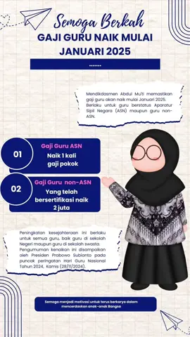 Peningkatan kesejahteraan Guru ini, semoga menjadi motivasi untuk terus berkarya dalam mencerdaskan anak-anak Bangsa.✨ #guruhebatindonesiakuat #kesejahteraanguru #guru 