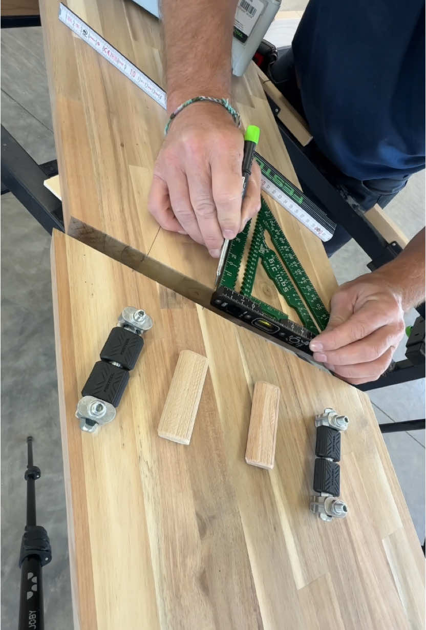 Using the @Festool Canada domino XL and connectors to connect this long tool shelf #woodworking #maker #tools #construction 