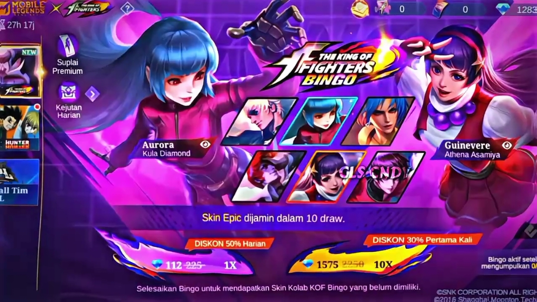 KOF PART 1/2 RESALE?? Januari full event🔥 Note: Event ini masih sementara & juga masih ada di adv.server, & kalo sudah rilis di ori.server nanti, kemungkinan prize pool nya bisa saja di ganti sama moonton! (Maksudnya prize pool skin di adv.server besa sama yg di ori.server) #mobilegends_id #mobilelegends #mlbbttofficial #fyp  ❗️Disclaimer: Shanghai Moonton Technology Corporation Limited owns or is licensed all rights to this game software and services, including Copyright, Trademark, Patent, Trade Secret, and other rights. This video is purely for educational and entertainment purposes. It is protected under the 