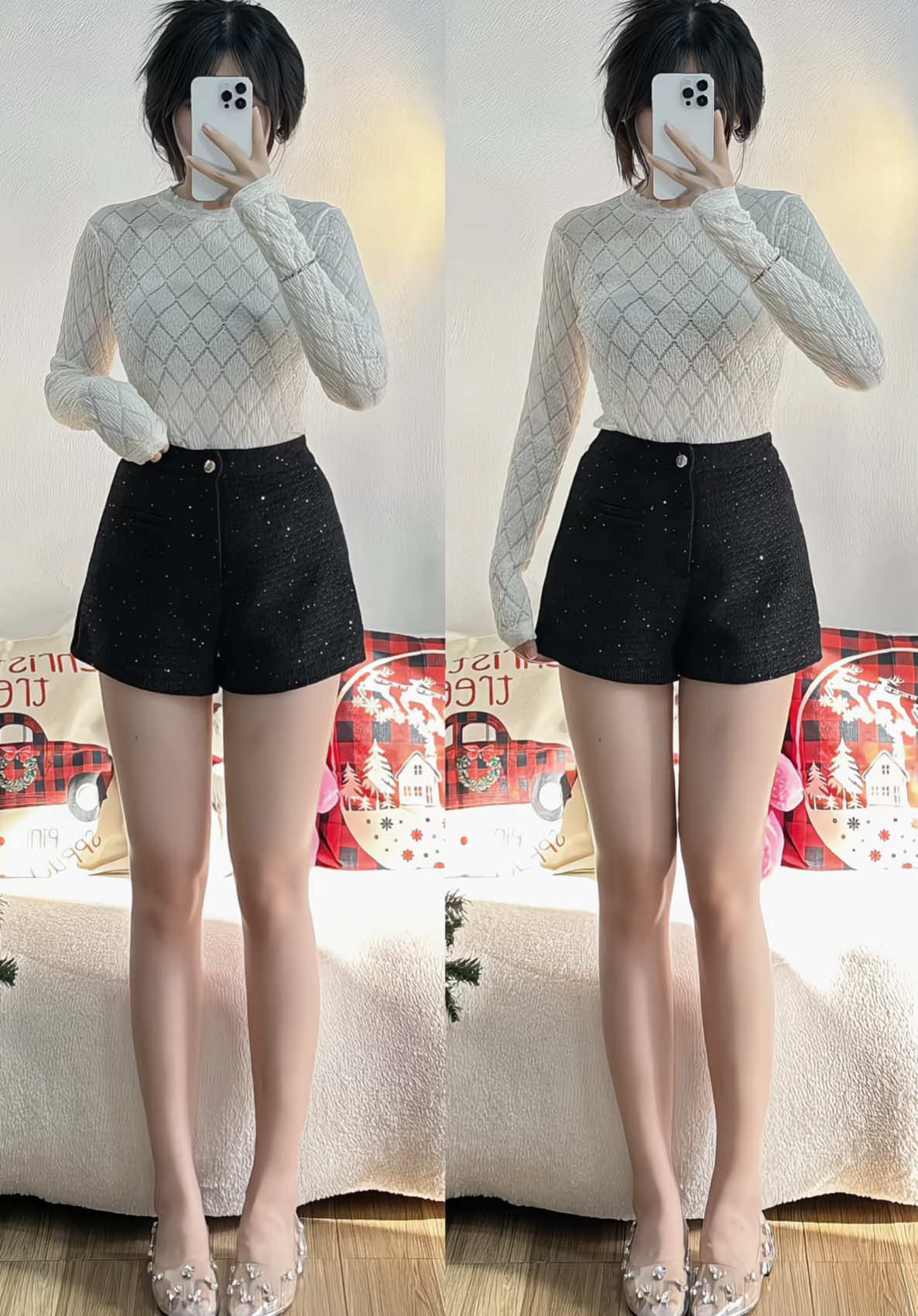 Quần short dạ tweed nhũ bling phối mặt tết sangg xinhh🤍 #review #quanshortnu #quansoocdabling #xuhuong #tet2025 #phoidotet #phoidoxinh #tiktokviral #muataitiktok 