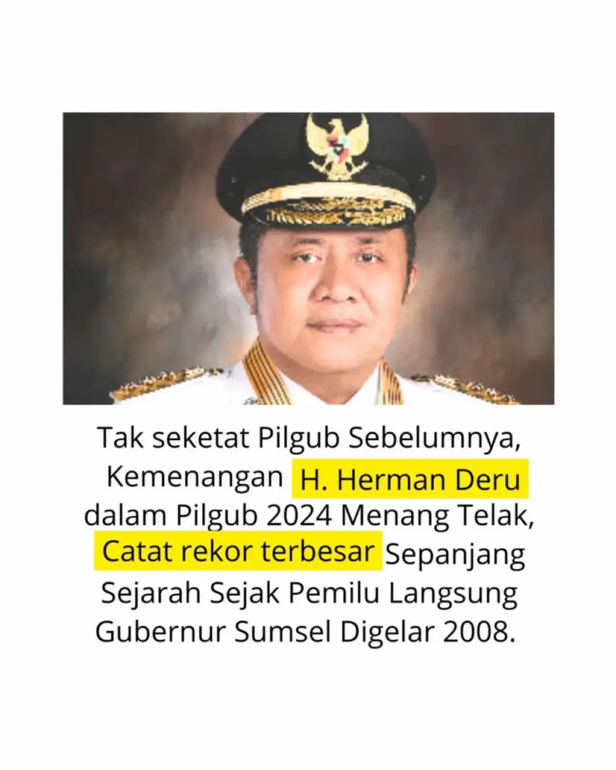 Episode Pilgub Sumsel Tahun 2024 ini tidak sesengit  Episode Pilgub Sumsel 2018,2013 dan 2008 pertama kali digelar pilgub secara langsung oleh rakyat... . Kemenangan @hermanderu67 juga mencatatkan sejarah sebagai kemenangan terbesar sepanjang sejarah pemilihan umum gubernur sumsel sejak pertama kali digelar tahun 2008. 💥☝🏻 Menyala Abangku 🇮🇩🔥☝🏻 #hermanderu #Hermanderu2Periode #Politiksumsel #pilkadasumsel #Gubernursumsel 