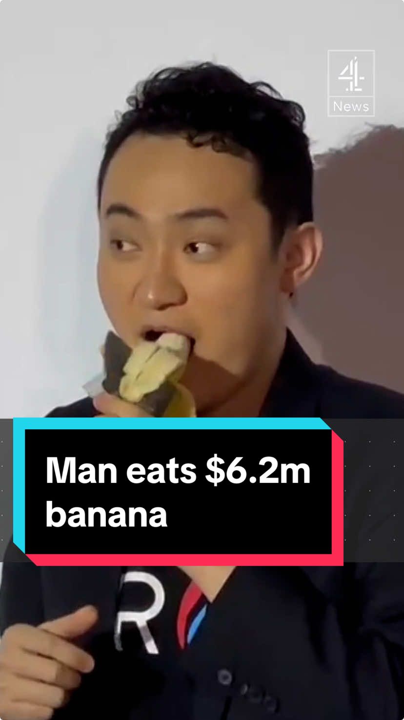 Crypto entrepreneur Justin Sun has eaten the viral duct-taped banana artwork worth $6.2m, after buying it at an auction house last week. #Banana #DucttapeBanana #JustinSun #Sothebys #C4News #Channel4News