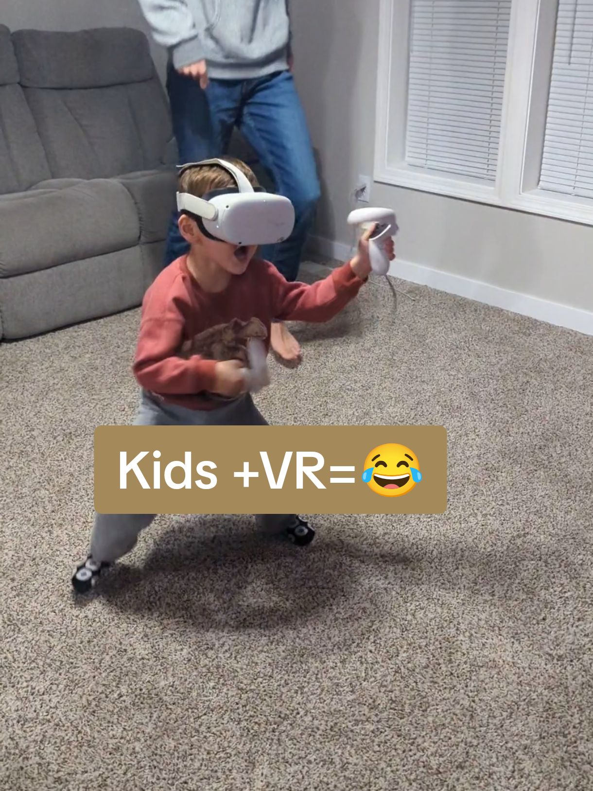 Just had to wind him up! Kids +VR=😂 #kidsoftiktok #vr #funnykids  #coolkids #windhimup #hecracksmeup #grandson #gorillatag #thereyago #gorillatagmoments  #getaway 