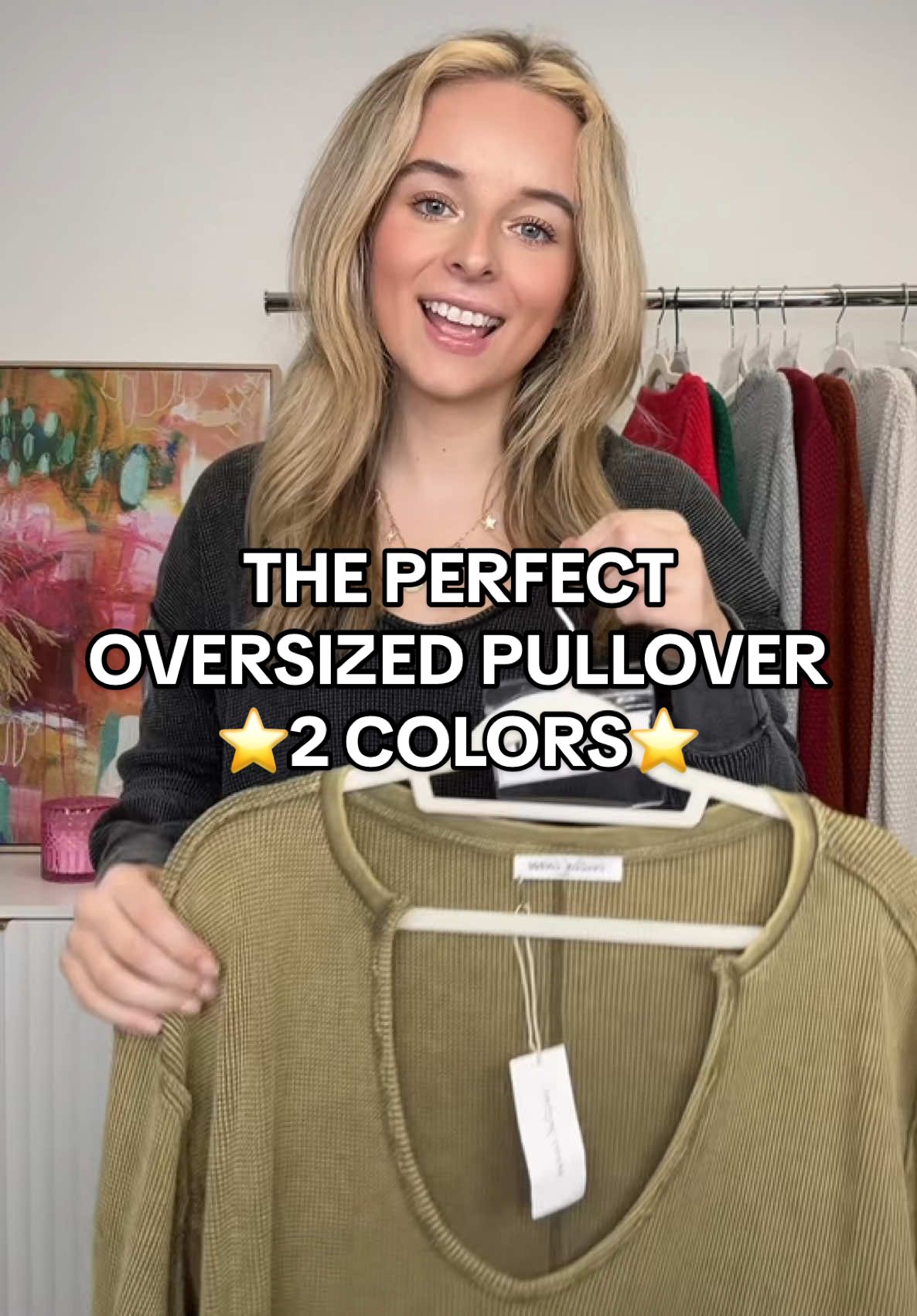 oversized pullovers are our love language ❤️ this one has the cutest waffle knit material with the perfect trendy fit!! 2 colors ⭐️ grab your fav! #pullover #pullovers #oversized #trendy #tiktokshopblackfriday #elevatedbasic #oversized #affordablefashion #affordable #comfy #class #college #affordablefashion