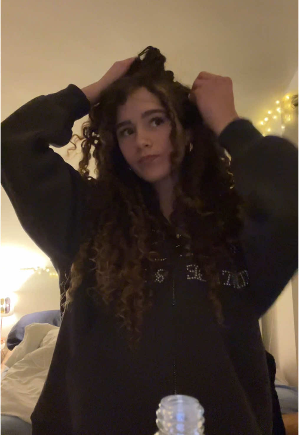 for hair growth! hoodie from @aelfriceden_official #curly #curls #curlybybeth #curlyhair #hairtok #hair #night #curlz 