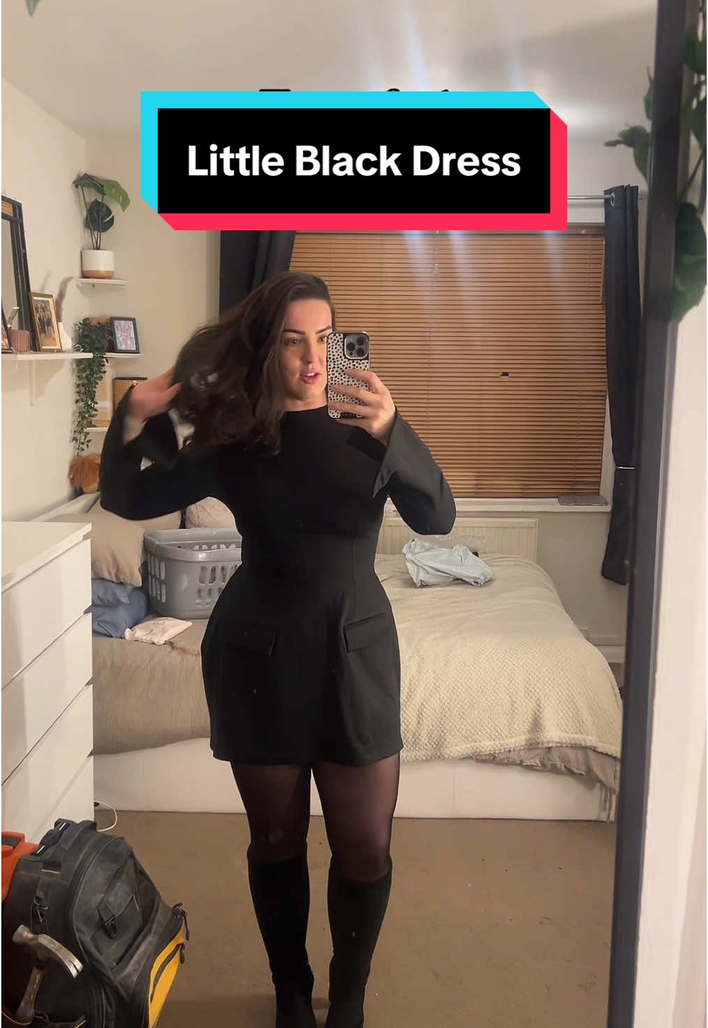 The perfect little black dress for christmas party season #christmaspartyoutfit #littleblackdress #midsize #midsizedress