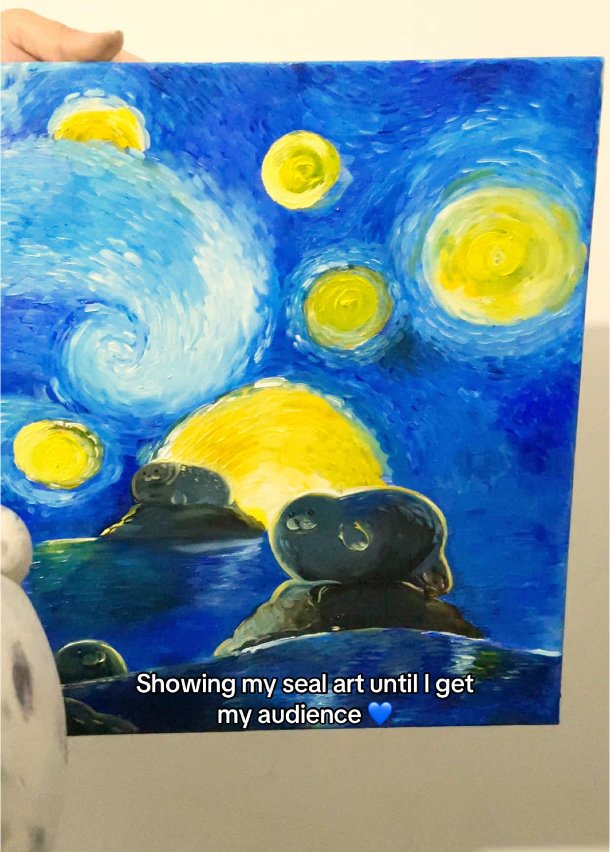 “The Starry Night of the Seals” 💙🦭 #cute #seals #art #oilpainting #painting #traditionalart #arte 