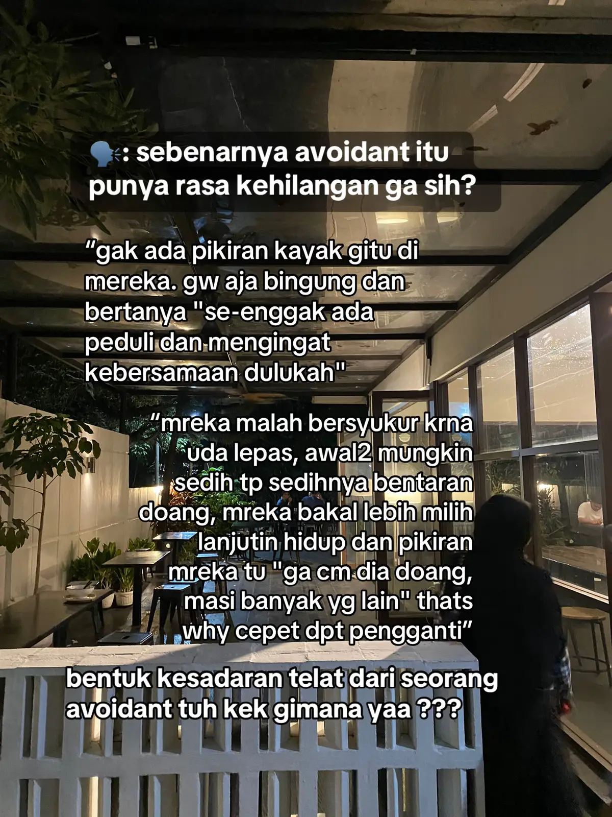 apa dia cepat mendapatkan pengganti? apakah perasaan dia baik baik aja? atau hanya coba kamuflase? #avoidantattachment #attachmentstyle #anxious #kemelekatan 