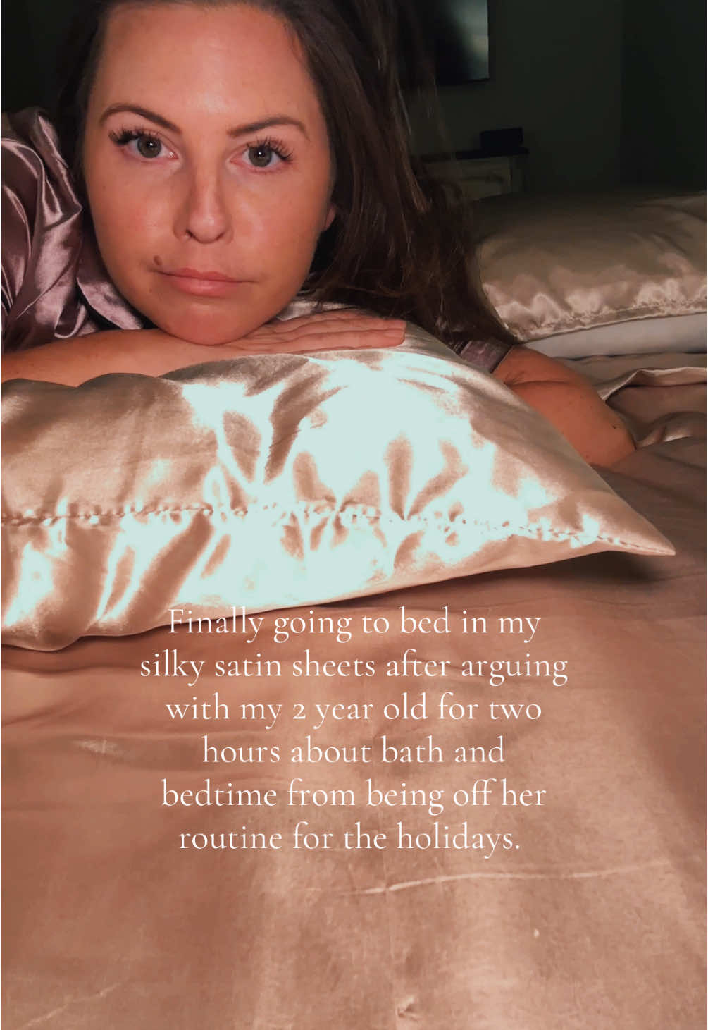 Dont have the energy for this drama but these silky satin sheets and pillowcases make everything better 🤣🥰 #satinsheets #satin #satinpillowcase #bedsheets #silky #bedtime #mamadrama #toddlerdrama #MomsofTikTok 