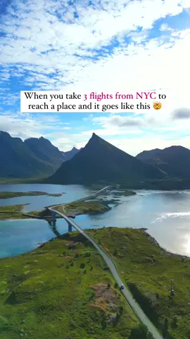 It was worth it 😍 Add Lofoten Islands to your travel bucketlist ✈️ Lofoten felt like a dream. The landscape felt so raw, with breathtaking views in every direction we saw. Spectacular Fjords, amazing Rorbu stays, beautiful Atlantic coast.. it has everything! And the cherry on the top was watching the Northern Lights dancing across the sky.  We flew from NYC—Oslo—Bodo—Leknes (Lofoten Islands) Follow @mrnmrstraveler for more such travel adventures  #lofoten #visitlofoten #visitnorway #norwaytravel #hamnoybridge #norwaynature  #lofotenislands #adventurewithus #northernlightsnorway #northernnorway 