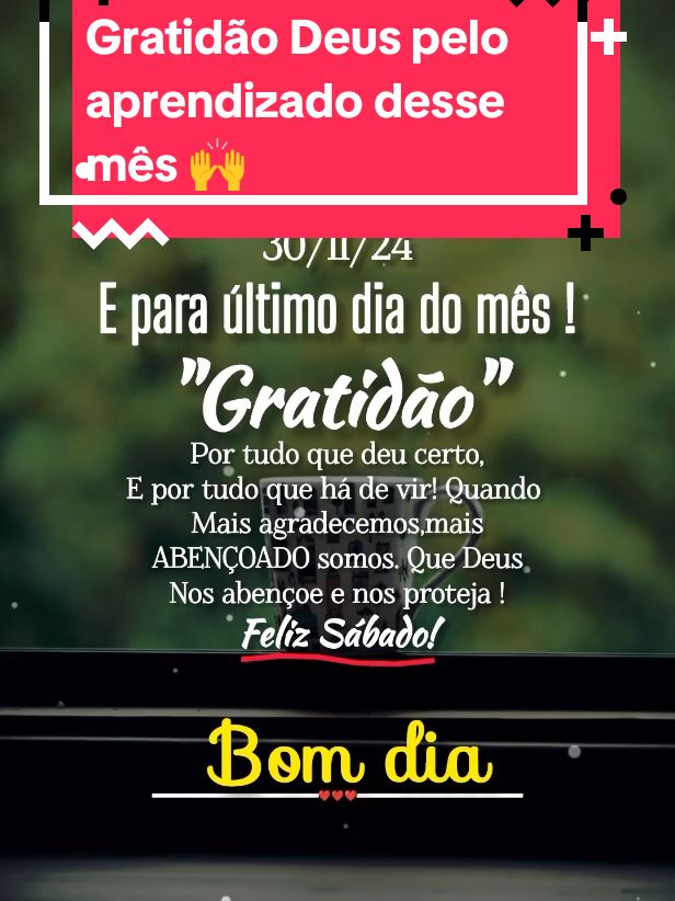 Gratidão Deus pelo aprendizado desse mês #bomdia #sabado #gratidao #deus_no_controle #frasesmotivadoras #motivacao #oracao #obrigadodeus #mensagemdodia #bomdiacomdeus #bomdiaabençoado #mensagemdebomdia #ultimodiadomes #statuswhatsapp #foryour #for