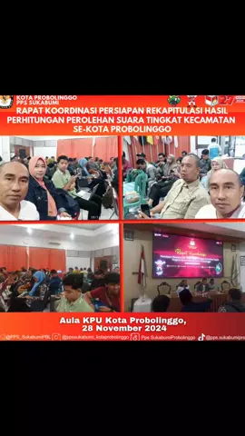 #temanpemilih Atas Rapat Koordinasi persiapan rekapitulasi hasil perhitungan perolehan suara tingkat kecamatan se-kota Probolinggo #gaknyoblosgakjos #kpu_ri #kpujatim #kpukotaprobolinggo #kpumelayani #PilkadaSerentak2024 #PilgubJatimSenengBareng  @Kelurahan Sukabumi  @KPU Kota Probolinggo 