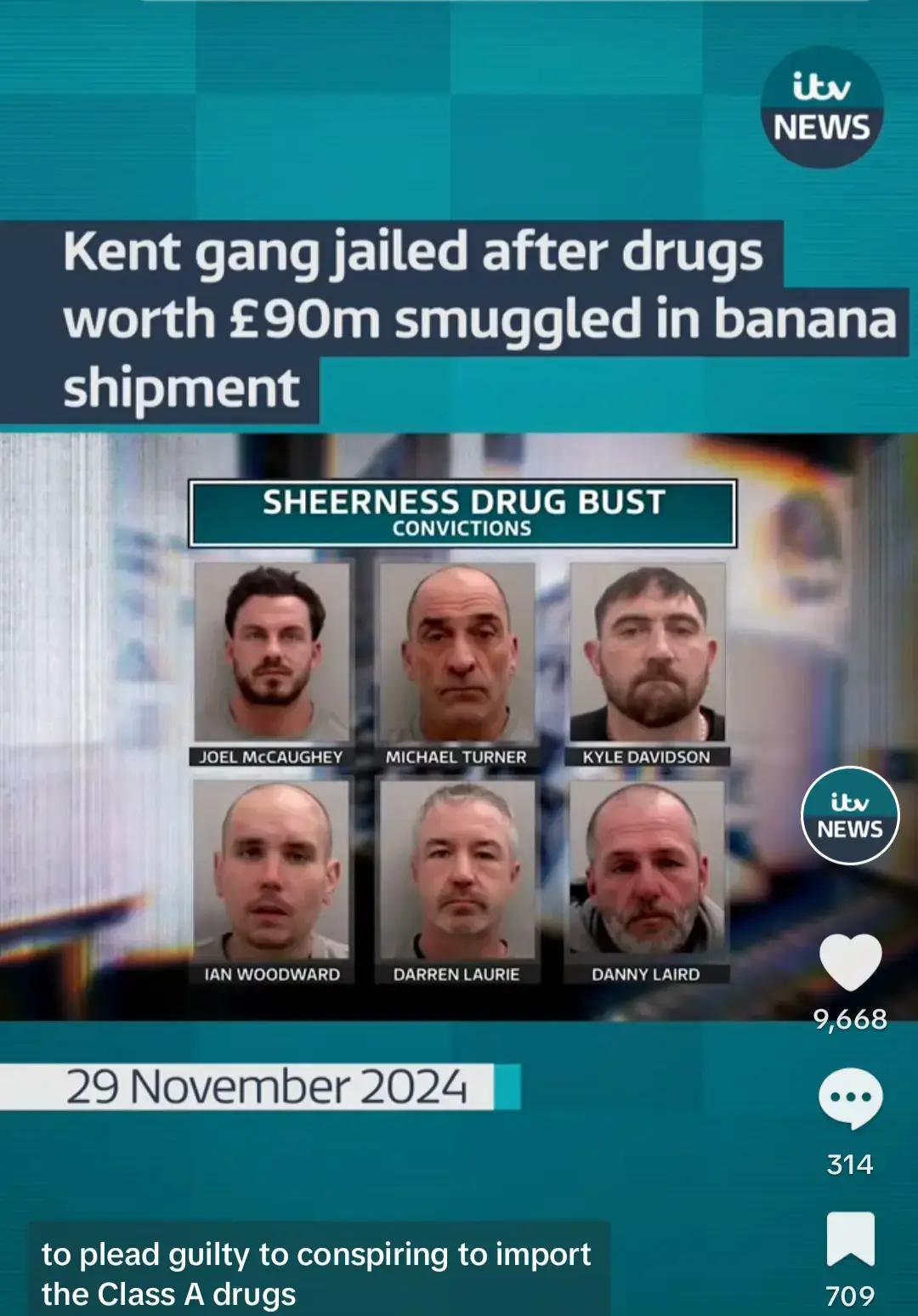 Members of a drugs gang have been sentenced to a total of 74 years in jail for plotting to smuggle £90 million worth of cocaine into the UK. #itvnews #druggang #kent #sheerness 