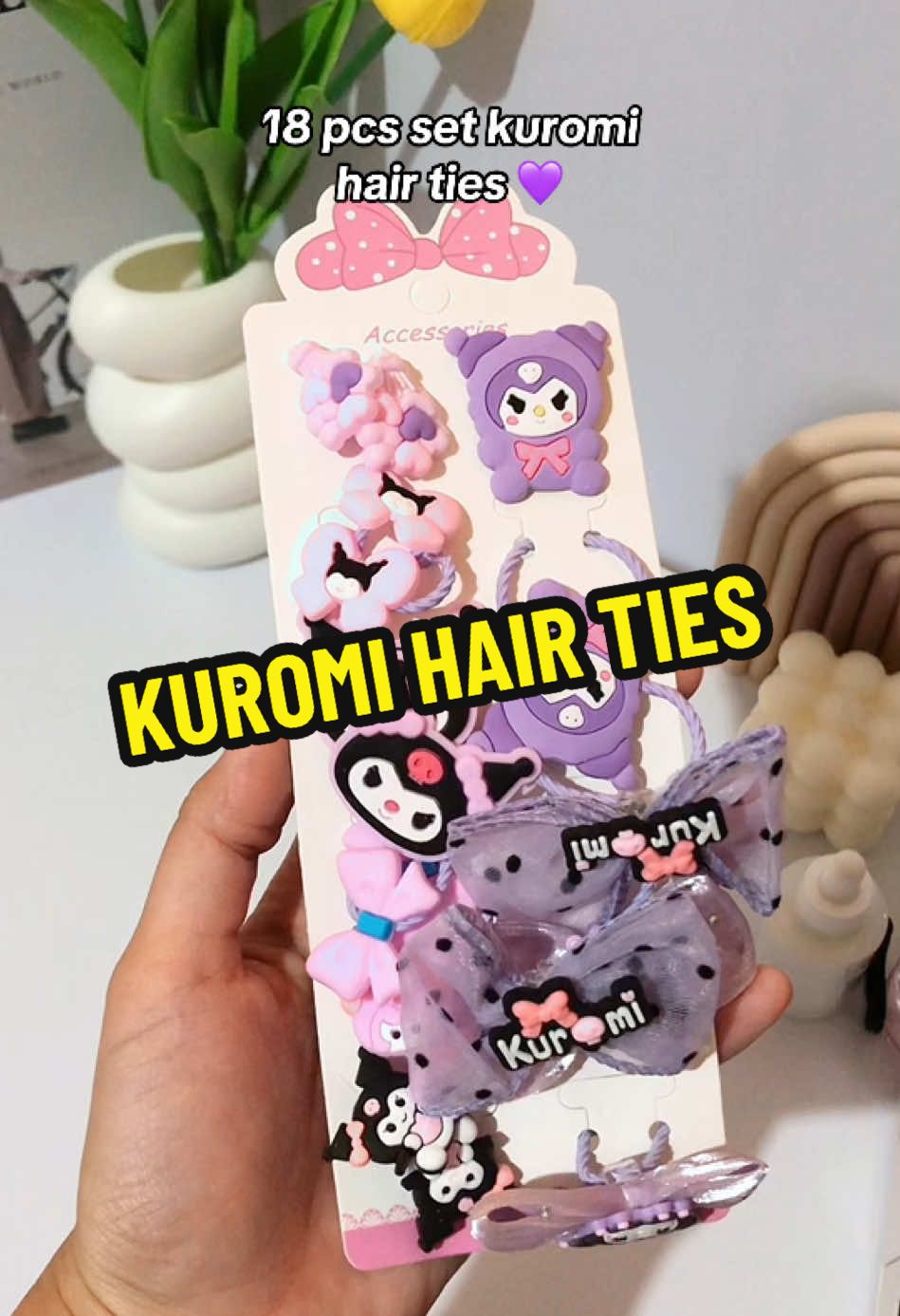 18 Pcs set kawaii sanrio 💜✨#kuromi #hairties #18pcssetkawaiisanrio #hairaccessories 