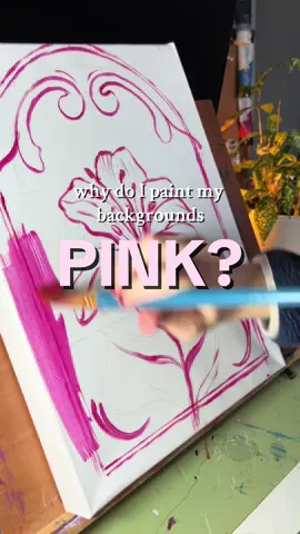 I am by no means an expert but this is why I often use pink as my background colour! 🧘‍♀️ It certainly doesnt need to be PINK to achieve these impacts, but its the colour I most often go to grab 💗 just make sure that your chosen colour is a transparent shade and itll mix well with water. In the video I show you how runny I get the paint with water 😌#underpainting #acrylicpainting #canvaspainting 
