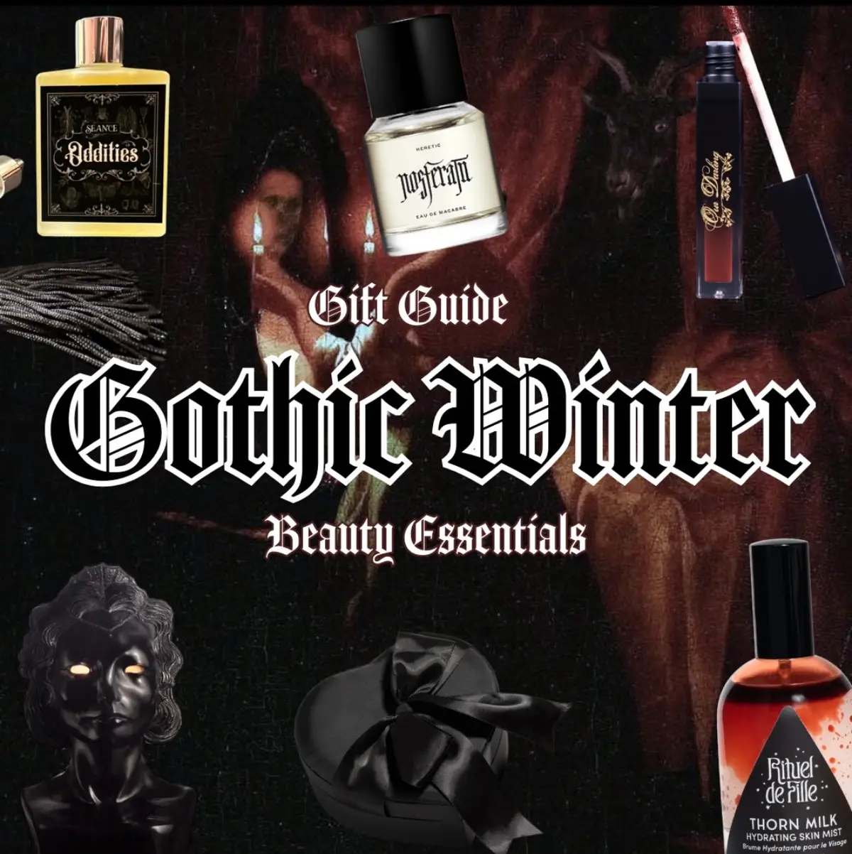 Here is a list of my gothic winter beauty essentials for gift giving! 🖤💄🎄 I will be posting an in depth review of products on this list including swatching, etc this week! 🥰 Follow link in my bio and click on “gothic beauty” to access all websites of brands included. 🕯️  #gothgiftguide #gothicgift #gothgirl #gothicessentials #gothic #darkaesthetic #darkchristmas #gothicchristmas #giftguide #gothicbeauty #gothicmakeup #darkfeminine #victorianchristmas #darkchristmas #ritueldefille #seance #gothicperfume #nosferatuperfume #nosferatu #gothinfluencer @Rituel de Fille @Heretic Parfum @Seance @ourdarling_ 