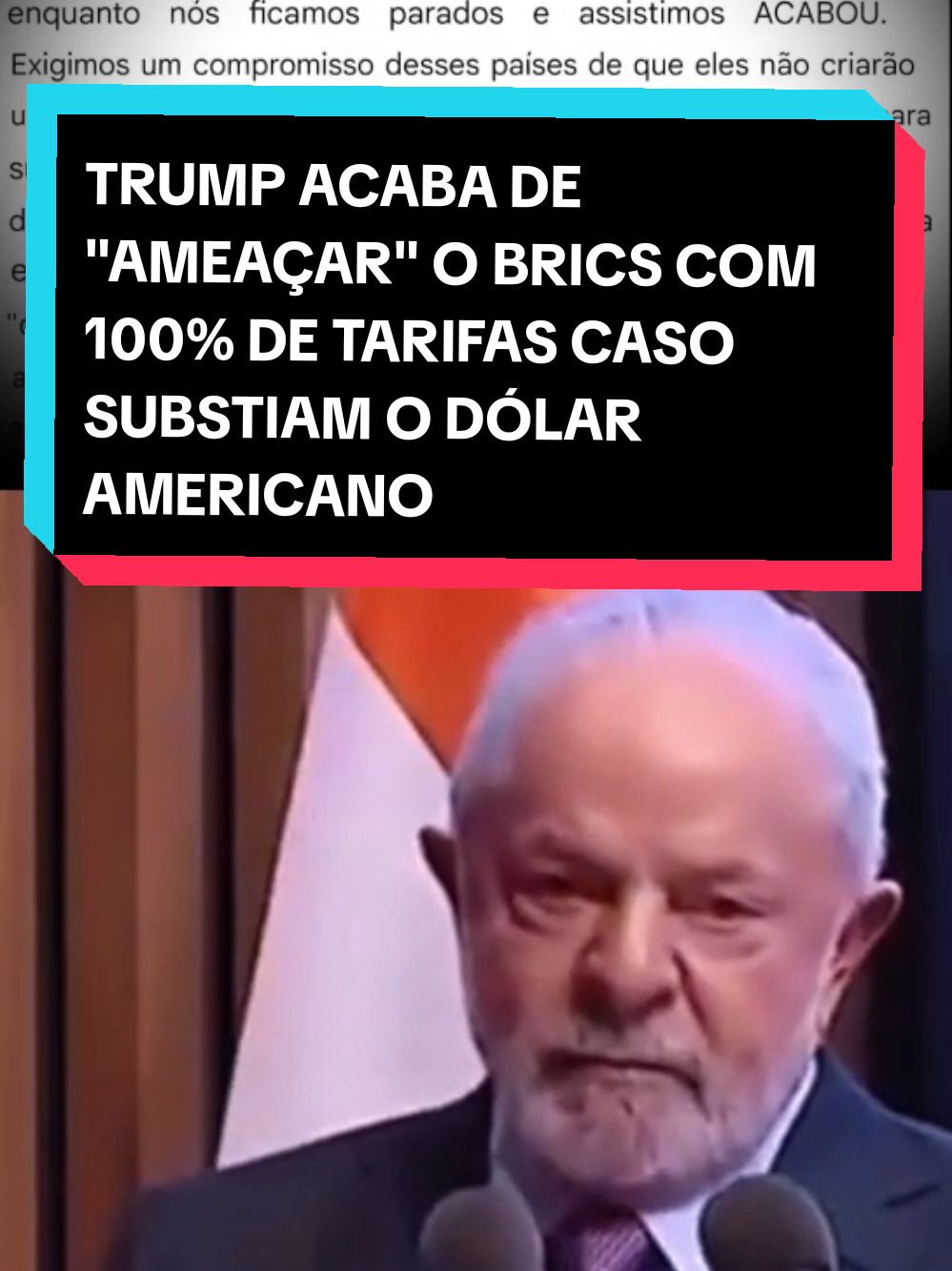 Donald Trump Ameaça impor Tarifas de 100% ao Brics caso o bloco apoie  moeda para substituir o Dólar. #brics #donaldtrump #Lula #dolar #trumpbrics #Lulabrics #moedaunica #viral #videosmaisvistos #notícias #viral #MAXNEWS5 