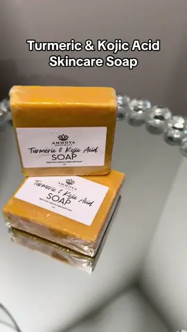 The Turmeric and Kojic Acid skincare soap will be a new part of your skincare routine. #ammoya #turmericsoap #turmericskincare #acneproneskin #kojicacidsoap #skincare 