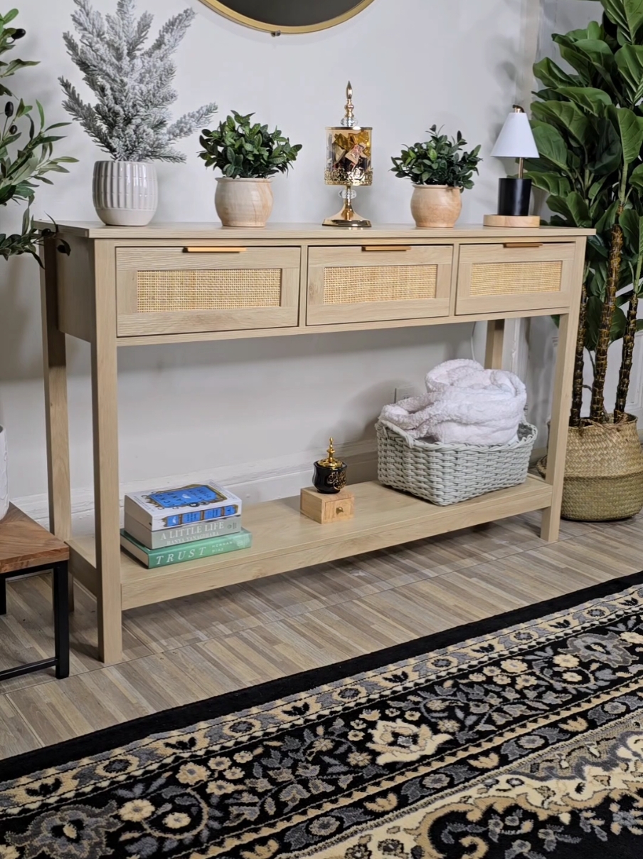 love this rattan console table #consoletable #furniture #livingroom #blackfriday #christmas #christmasgift #christmasdecor #decor #entrywaytable #table #hallway #organizedhome #homedecor #decoration #christmasdecorations 