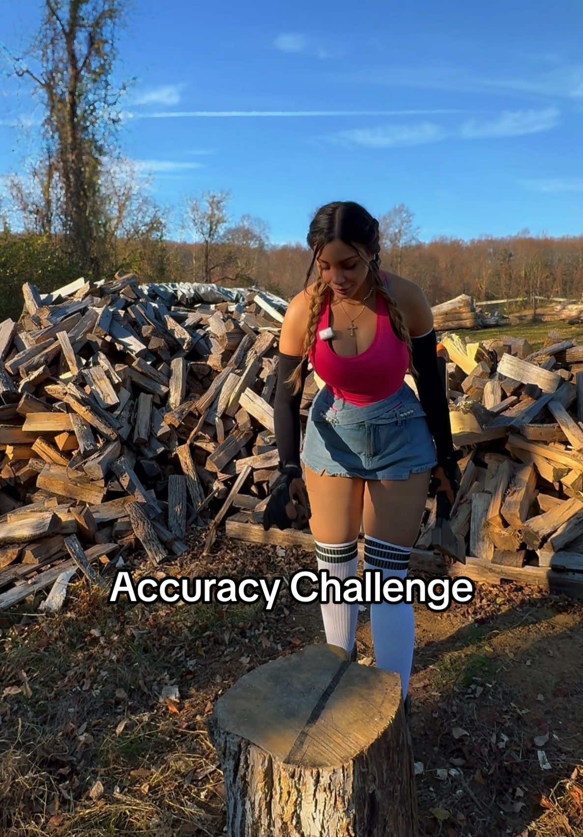 Accuracy challenge 🪓🌰 still the girl chopping wood in pink  #challange #creatorsearchinsights