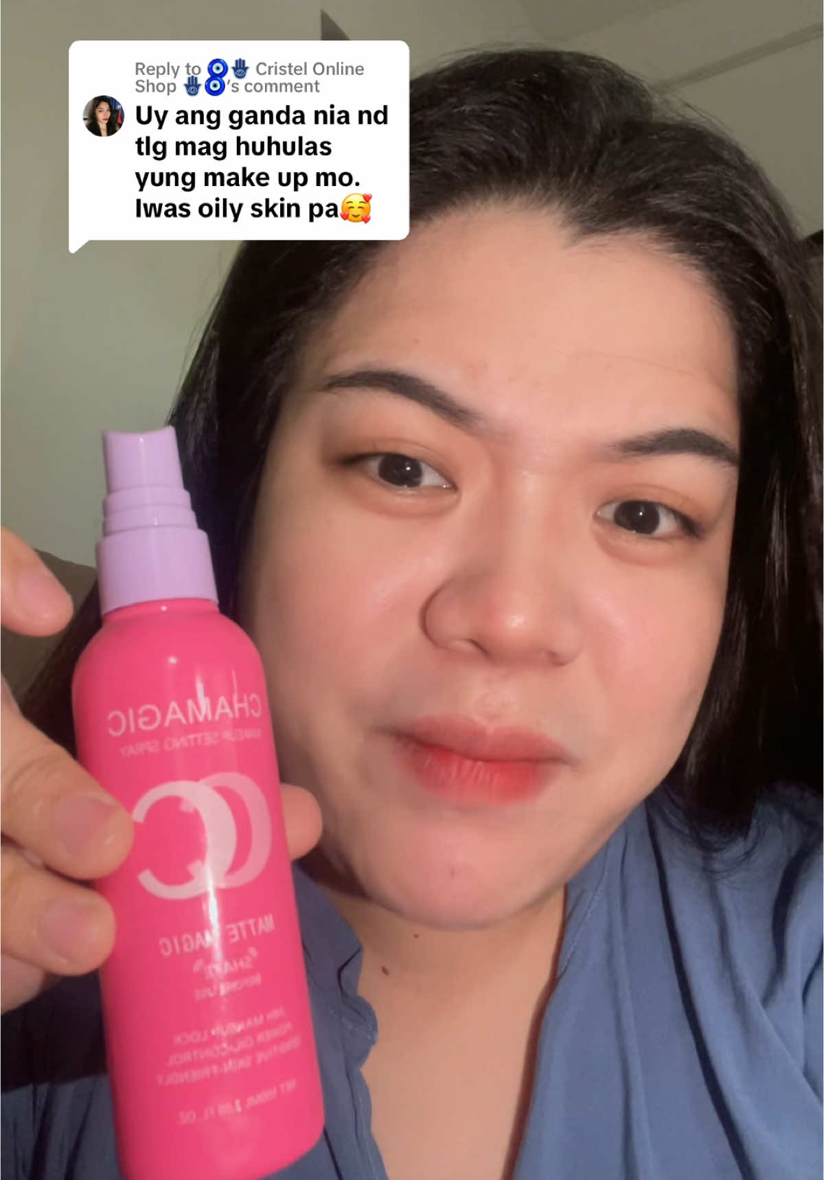 Replying to @🧿🪬 Cristel Online Shop 🪬🧿 #makeupsettingspray #settingspray #makeupspray #lastlongmakeup #chamagicsettingspray #affordablesettingspray #makeuplock #viral #fyp #trendingnow 