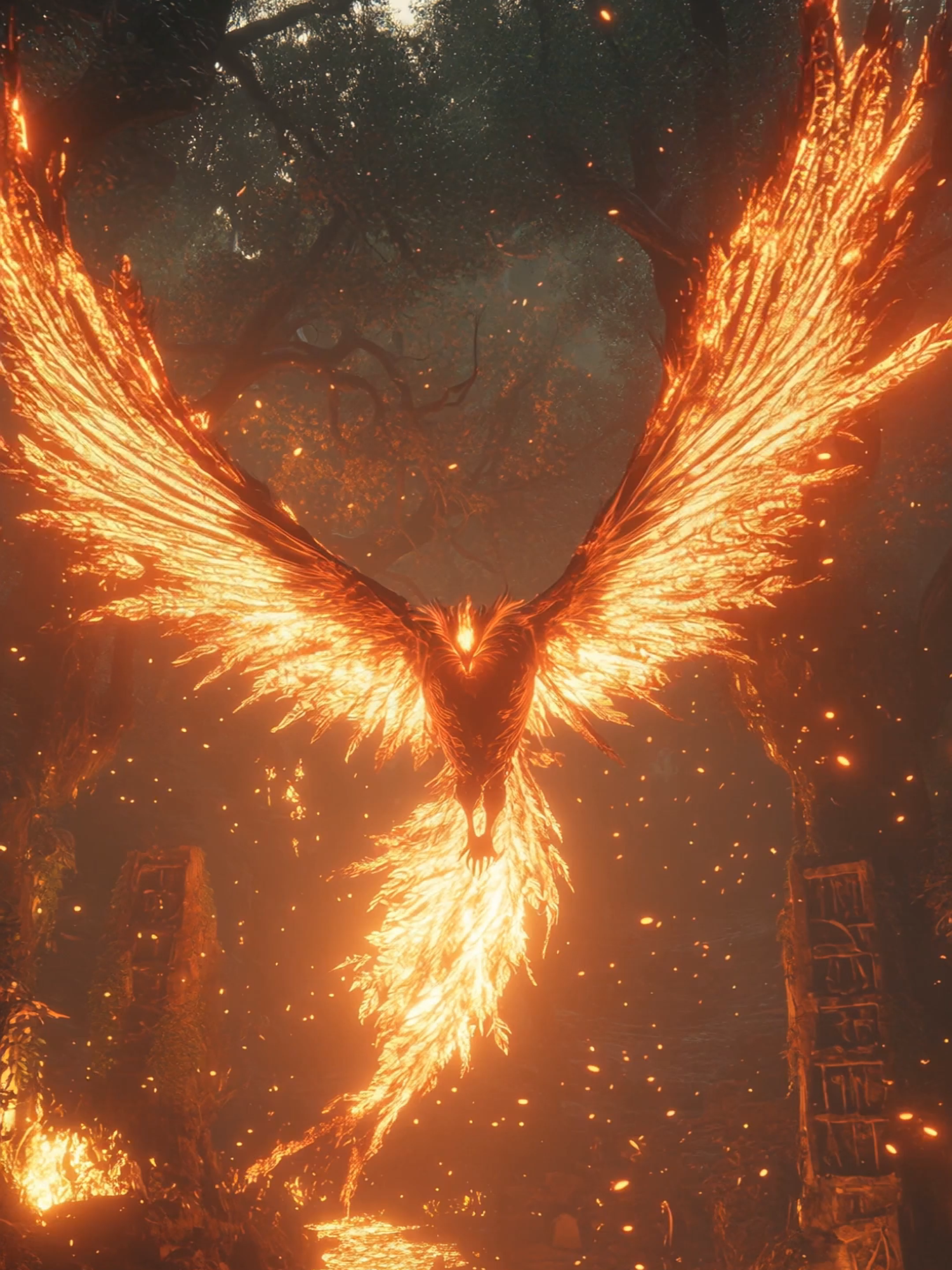 🔥 Witness the Fiery Majesty! 🔥 Behold the ember blazing, molten phoenix, hovering in mid-air with its wings beating in place. Watch as fire particles swirl around its radiant body, enhancing its powerful, menacing aura. Its piercing eyes, shining with brilliant flames, captivate with their ethereal energy. This ultra-realistic animation captures the mesmerizing, lifelike movements of this mythical creature. Don't miss out on this stunning visual spectacle! 🦅✨ #Phoenix #livewallpaper4k #2024 #livewallpaper