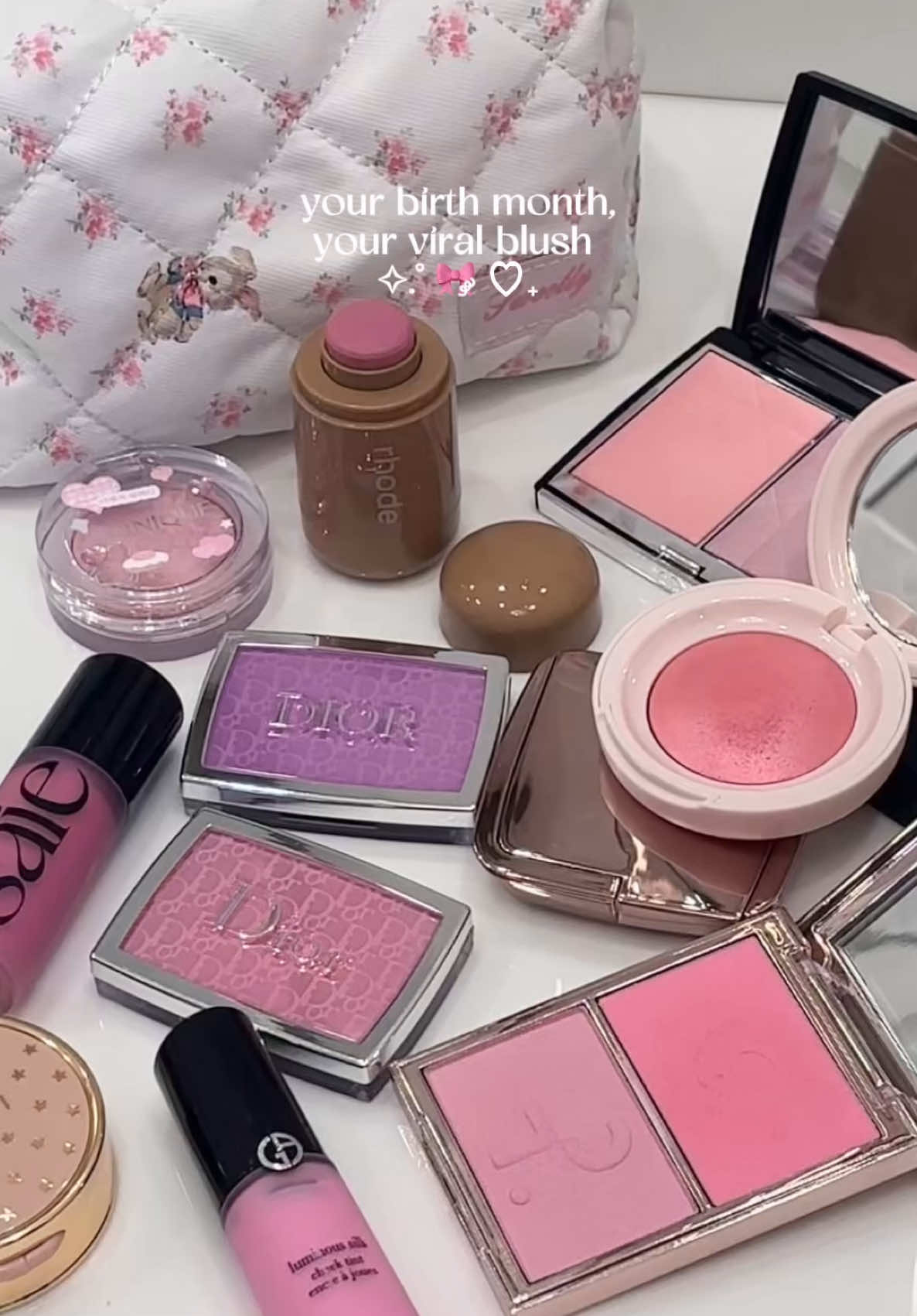 which blush are you? 🎀☁️🧸 #blush#yourmonth #makeup#beauty#aesthetic#cosmetics#lipgloss#luxury#pink @rhode skin @Saie @Patrick Ta Beauty @Rare Beauty @Hourglass Cosmetics @Armani beauty @Clinique @Diorbeauty @chanel.beauty