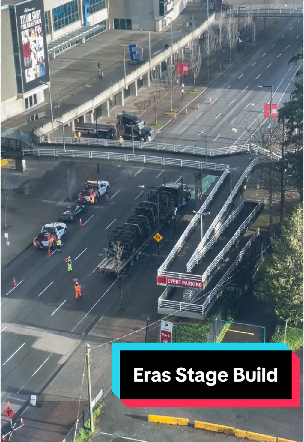 Looks like the Eras Stage is being built this morning! #bcplace #erasstage #erastour #swiftcouver #taylorswiftvancouver#vancouver #erasvancouver #vancouverswifties #erasstagebuild @Dan Shapiro⸆⸉ 