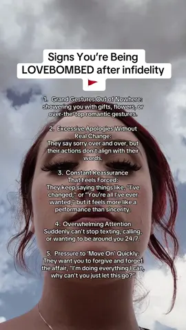 Have you experienced any of these? 🚩 Lovebombing is about regaining control, not repairing the relationship. Pay attention to consistent actions, not temporary words.  jøin the FB groûp for betrayed women. 🔗 in bîø. ♥️ #infidelity #betrayal #cheating #brokenheart #brokeninside #affair #betrayaltrauma #betrayaltraumarecovery #betrayaltraumasupport #survivinginfidelity #infidelityrecovery #cheater #cheatinghusband #ToxicLove #traumabond #traumabonding 