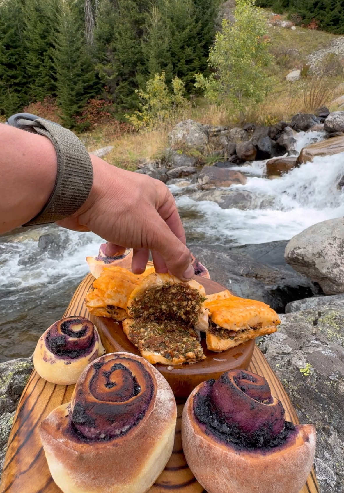 Stuffed Salmon with Blueberry Cakes?! 😍🔥   #cooking #asmrcooking #outdoorcooking #salmon #blueberry 