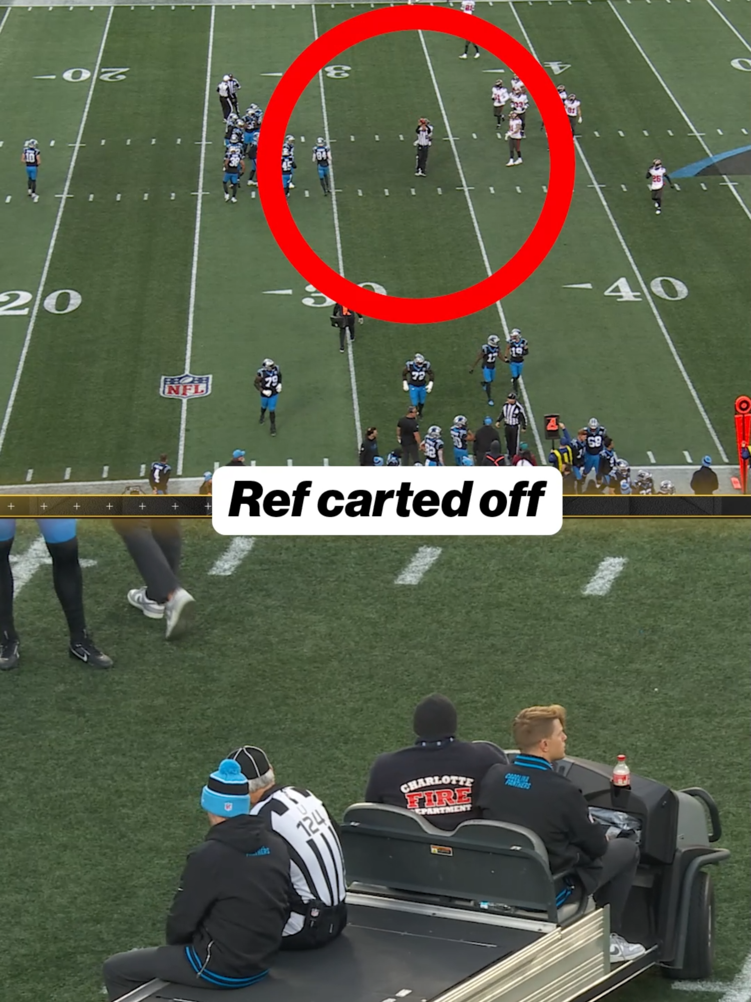 NFL Ref Carl Paganelli was carted off after making accidental contact with a player between plays #nfl #nfltiktok