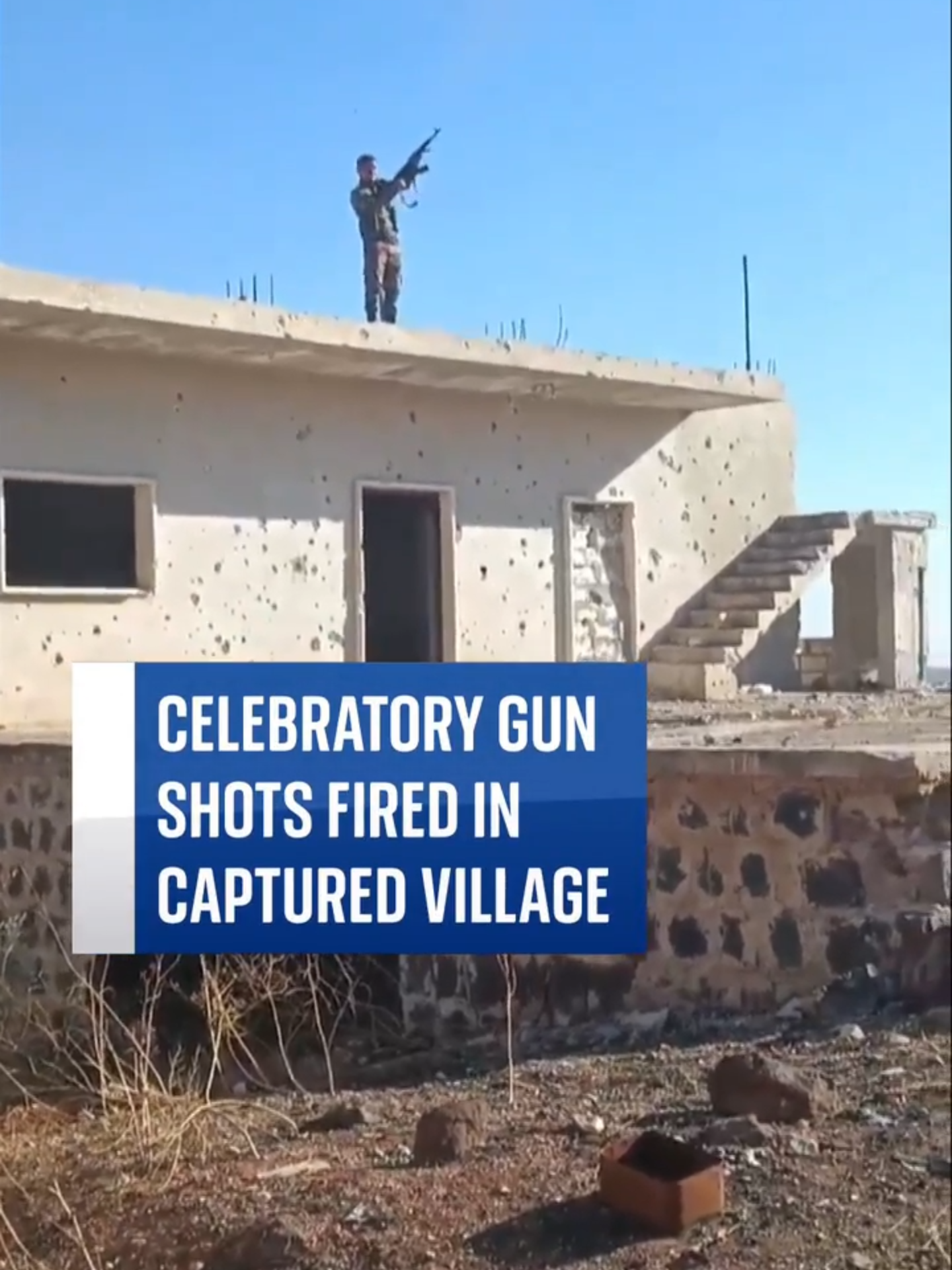 Watch as #Syrian rebels celebrate a town's capture.  Footage shows a Hayat Tahrir al Sham fighter firing his gun in celebration in the captured village Milaja, roughly halfway between #Aleppo and #Hama