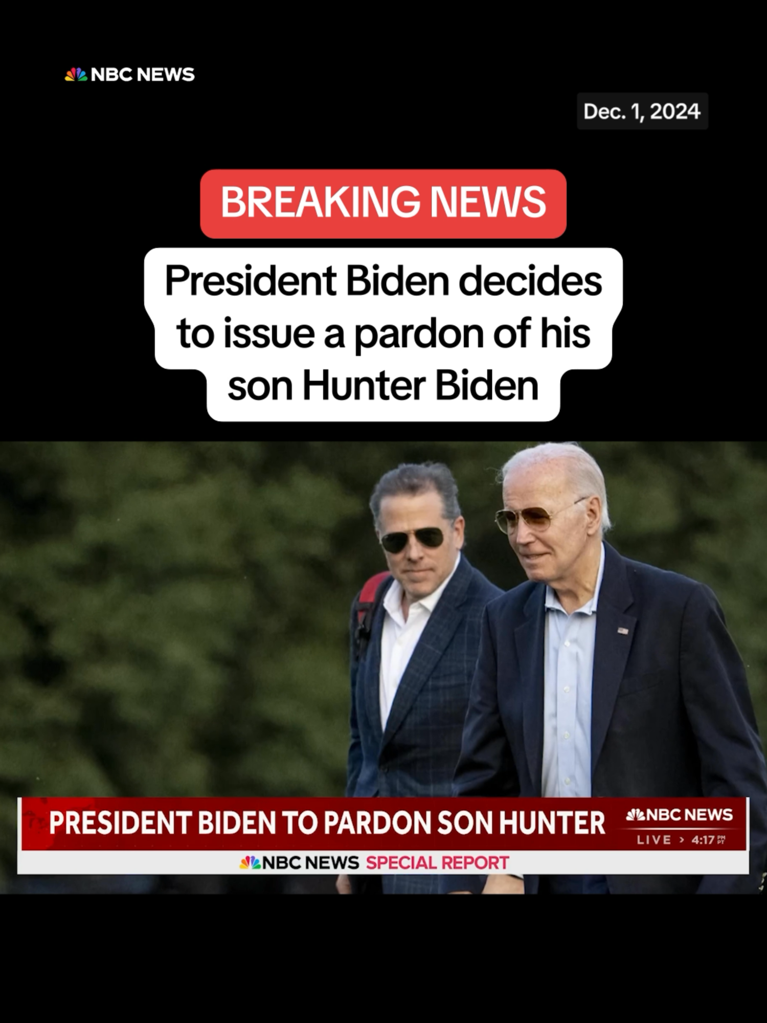 BREAKING: President #Biden issues a pardon for his son Hunter Biden, according to a senior White House official.