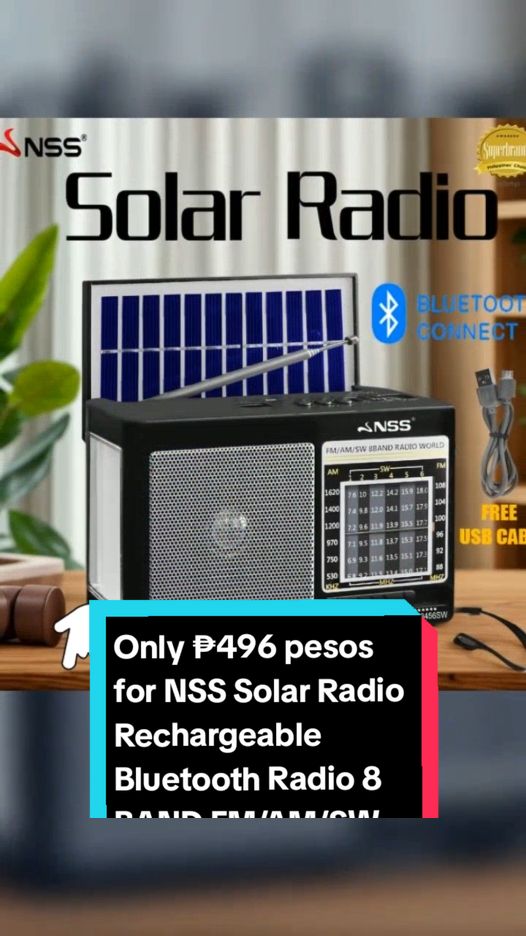 Only ₱496 pesos for NSS Solar Radio Rechargeable Bluetooth Radio 8 BAND FM/AM/SW BT/USB/TF with LED flashlight Audio! Don't miss out! Tap the link below! #solarradio #TikTokShop #tiktokph #tiktokaffiliate #TikTokFashion #tiktokfinds #LearnOnTikTok 