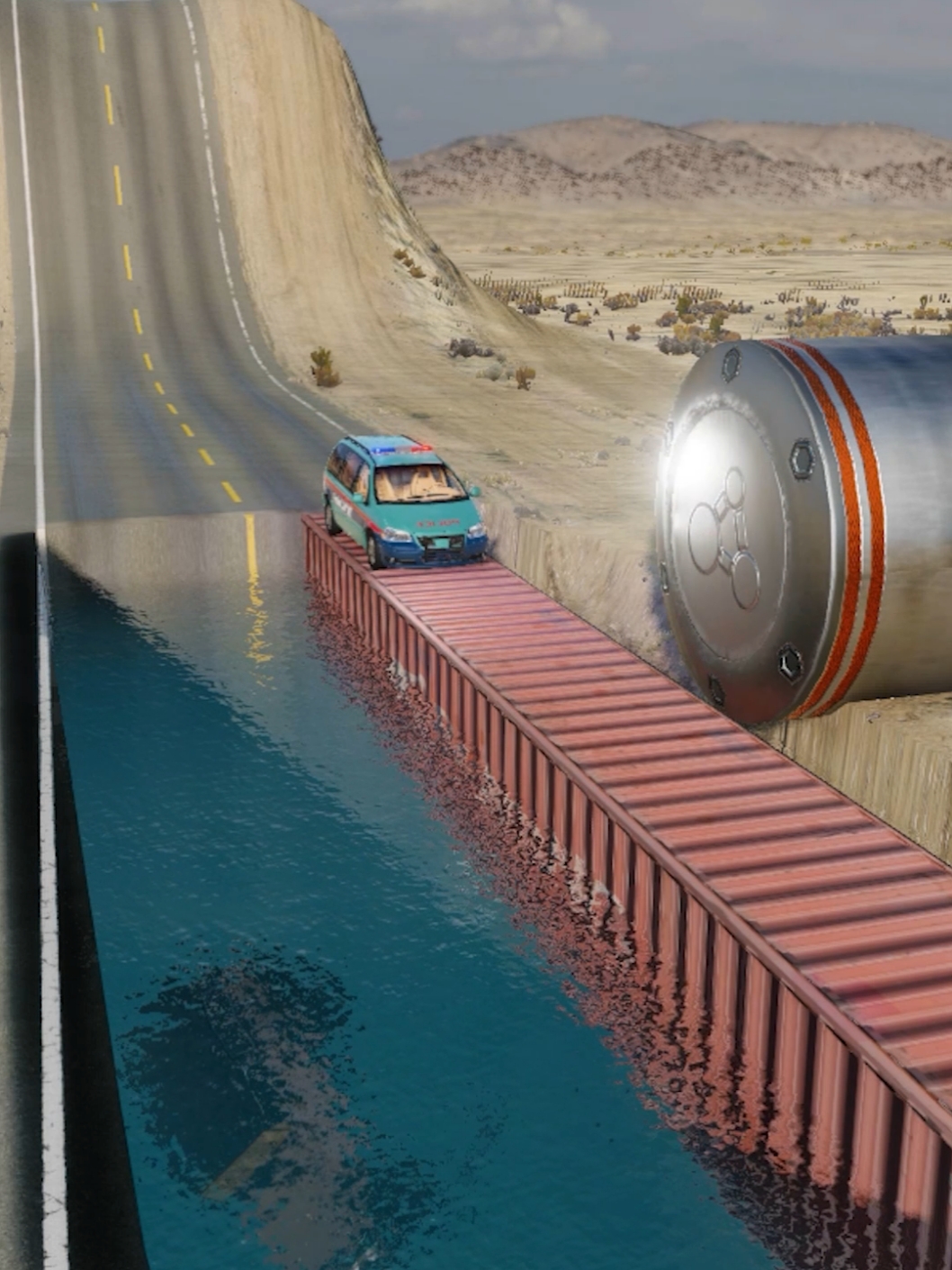 car & water pit vs Gaint Bollards crash test results _ #beamng #beamng_drive #beemshort #beamngdrivecrashes