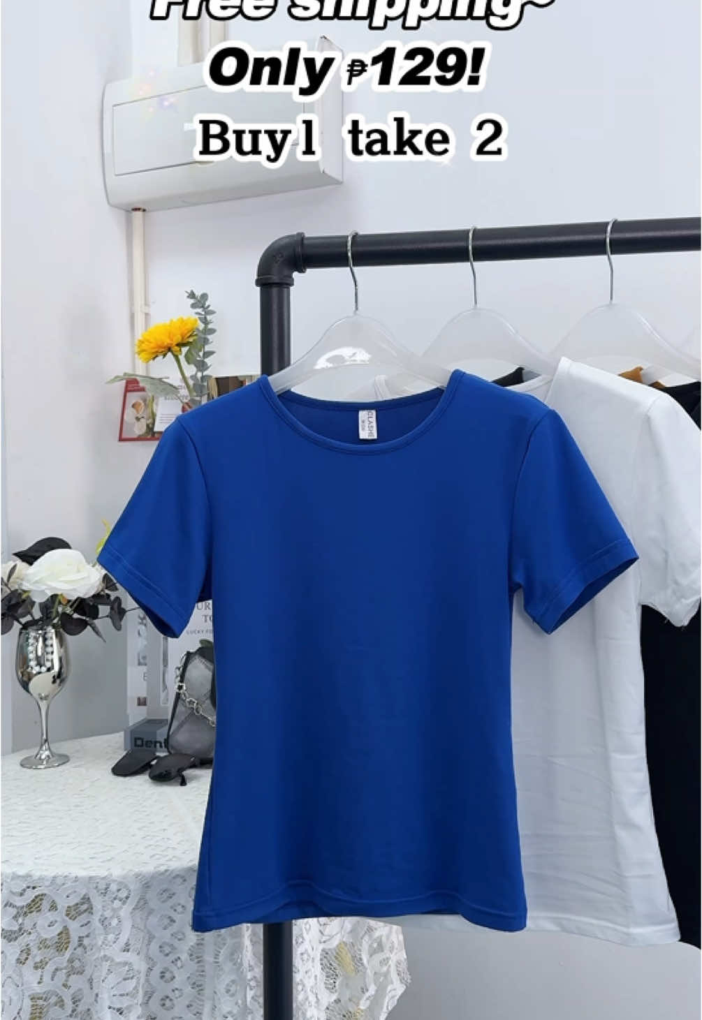 Factory direct sales, round neck T-shirt. Buy one get one free~#saturdaygirl #doubleliningtop #basictops #fulllengthbasictop #Buy1take1 #slimfitWomentops #Squarecollar #tshirt #Buy1take2