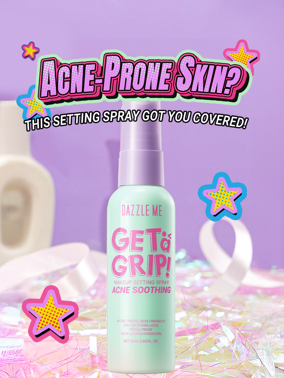 Acne-prone skin? We’ve got you covered! 🙌💥 Our setting spray locks in your look for 24 hours while protecting your skin from breakouts. Say goodbye to shine and hello to clear, confident skin! ✨💧 #AcneFreeGlow #BreakoutProof #FlawlessSkin #dazzlememy #fyppp