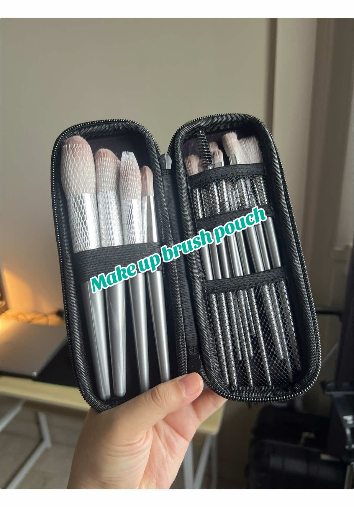 This is where I keep my brushes—organized and ready to go! Get yours too! Click the yellow basket. #makeupbrushes #makeupbrushesorganizer #makeupbrushorganizer #makeupbrushholder 