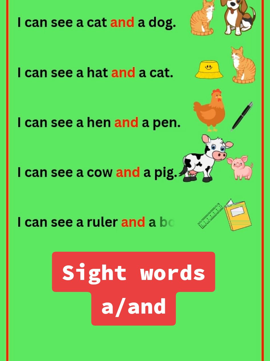 Sight words 'a/and'#and #a #englishreading #sightwords #kid #englishforkids #englishlearning #english #reading 