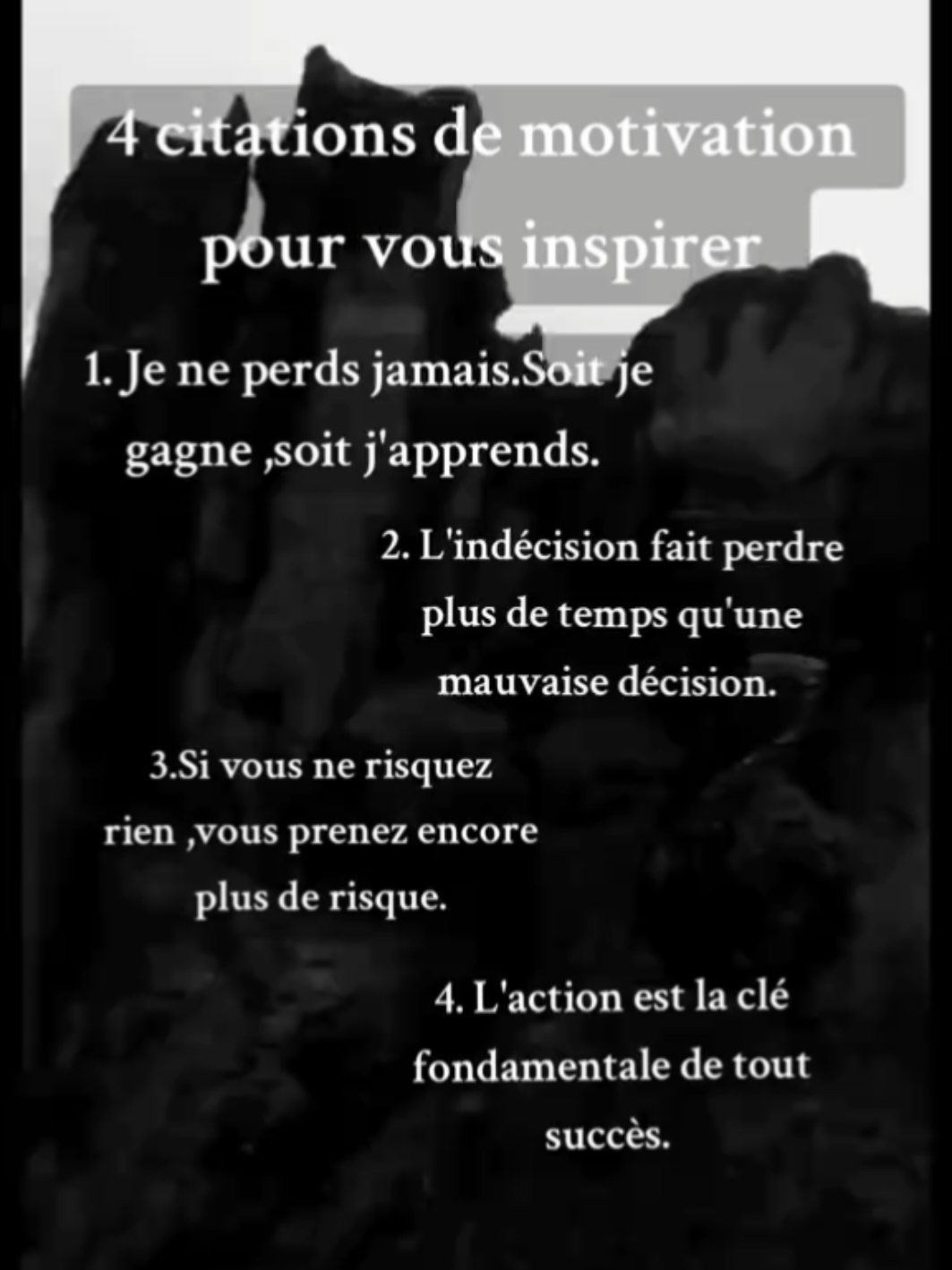 Dans cette vidéo, découvrez 4 citations inspirantes qui vous aideront à rester positif et à surmonter les obstacles. 💪✨ Que vous soyez en quête de succès ou simplement d'un petit coup de pouce pour votre journée, ces mots puissants sont là pour vous motiver !  #motivation #inspiration  #citationspositives  #développementpersonnel #nelsonmandela #marcustuliuscicero #ericajong #pablopicasso 